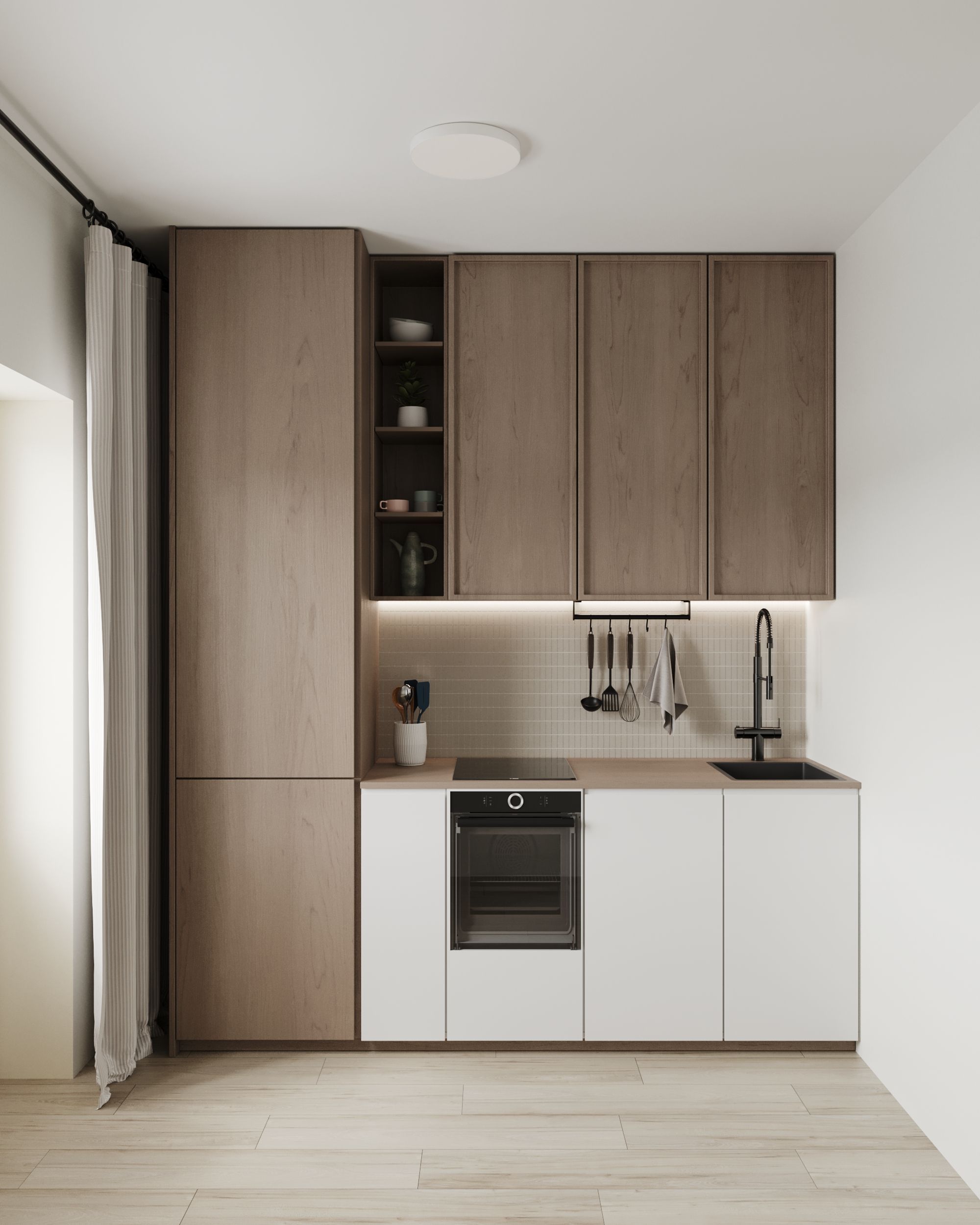 Кухня с фасадами из пленочного МДФ.