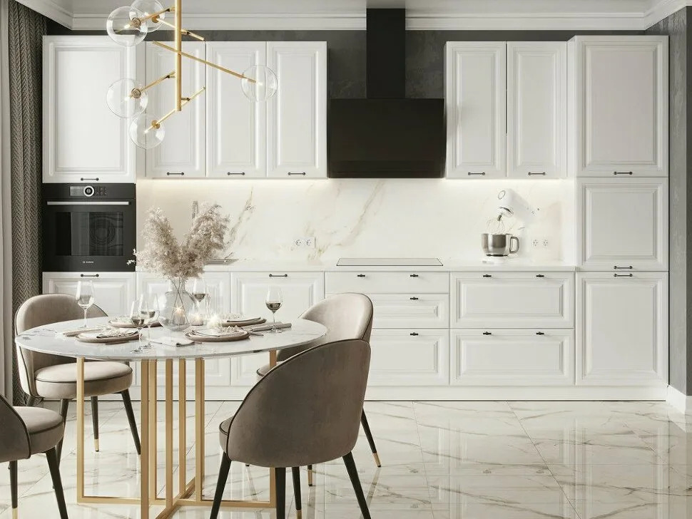 Кухня с фасадами из крашенного МДФ.