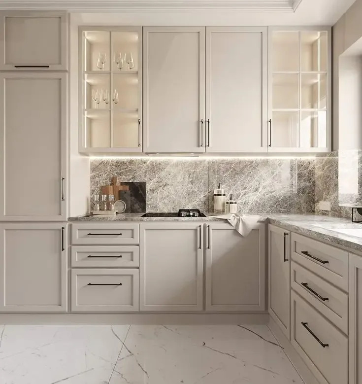 Кухни с фасадами из крашенного МДФ в классическом стиле.