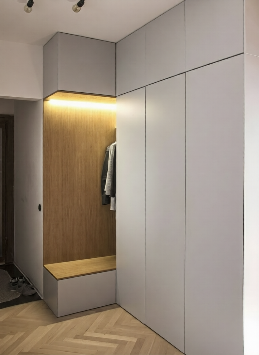 Шкаф в прихожую с подсветкой. ЛДСП EGGER.