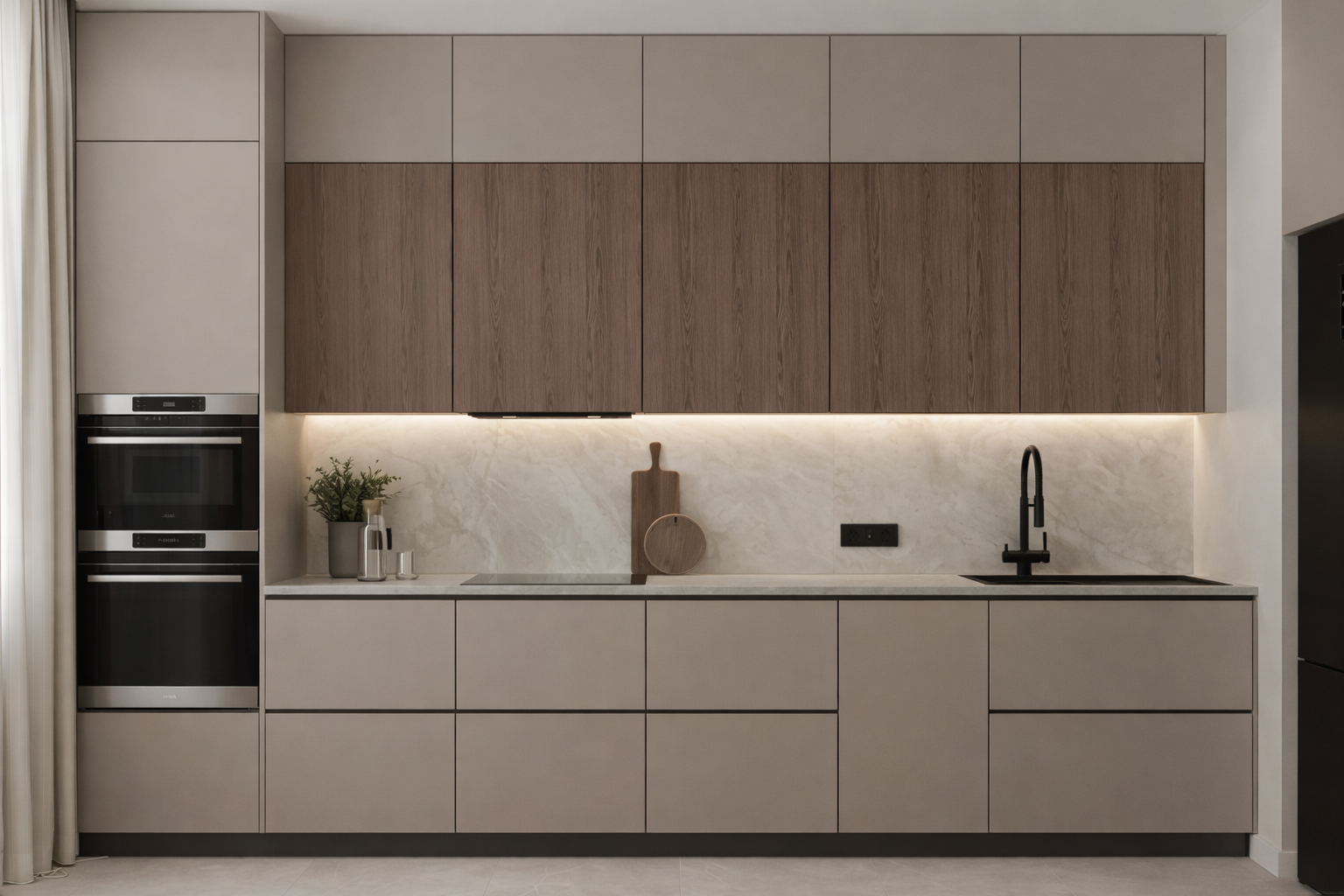 Кухни с прямыми фасадами из ЛДСП.