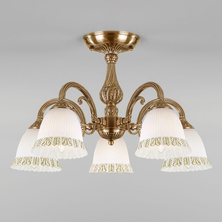 Потолочная люстра со стеклянными плафонами 60107/5 белый с золотом