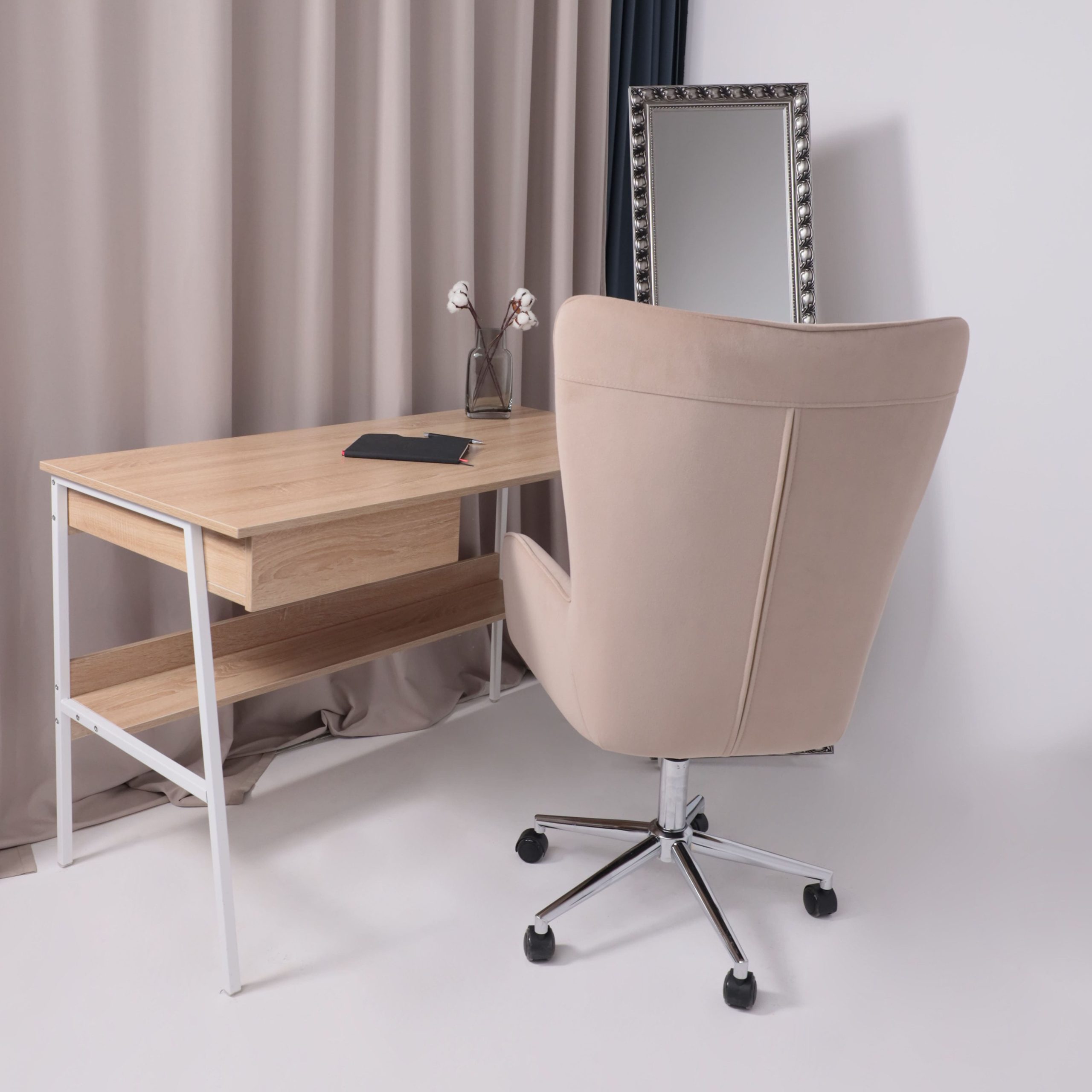 Кресло поворотное BELLA XL chrome, Kiton 714 Powder, велюр/пудровый