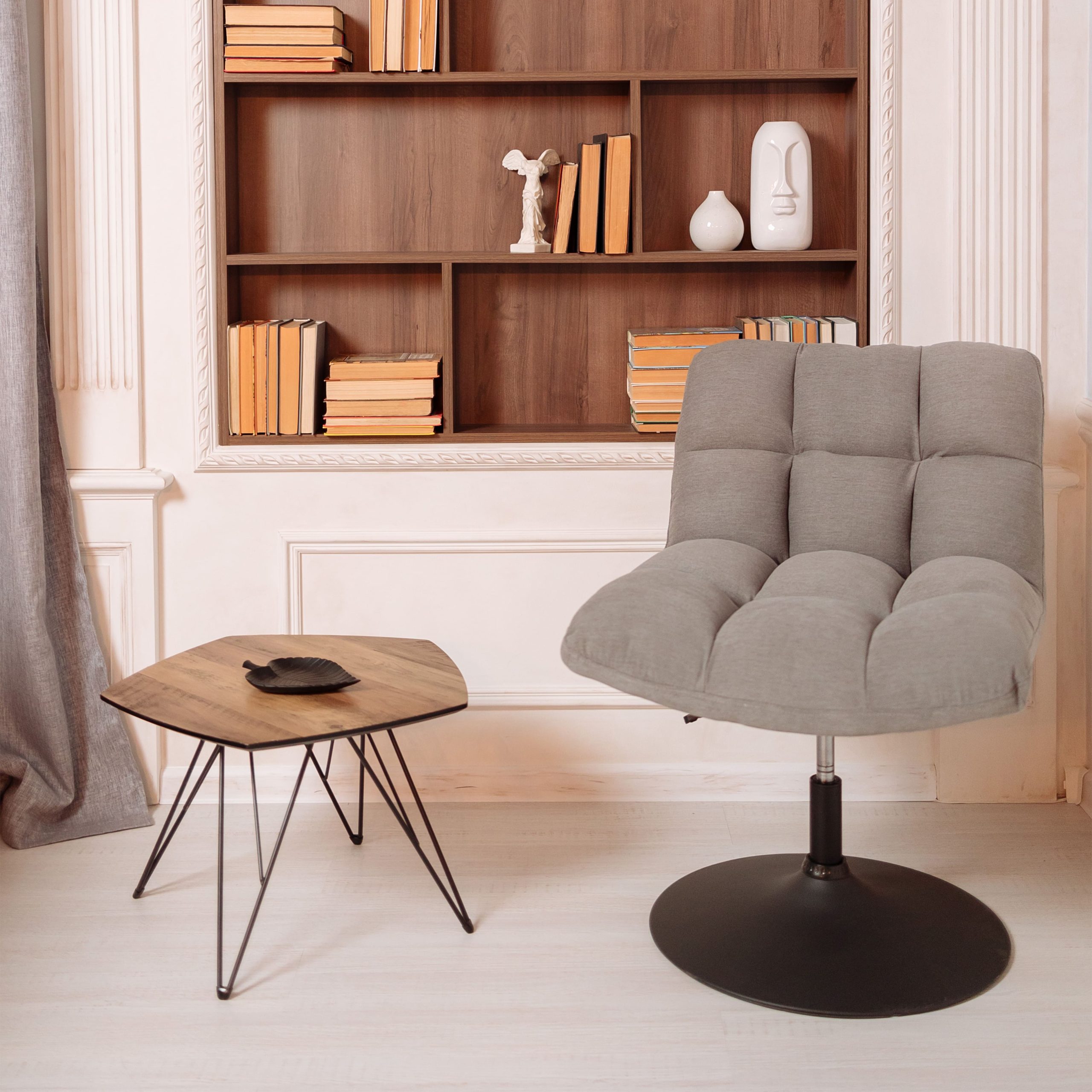 Кресло GRANDE, поворотное, серая ткань Linen Fabric-11/черный