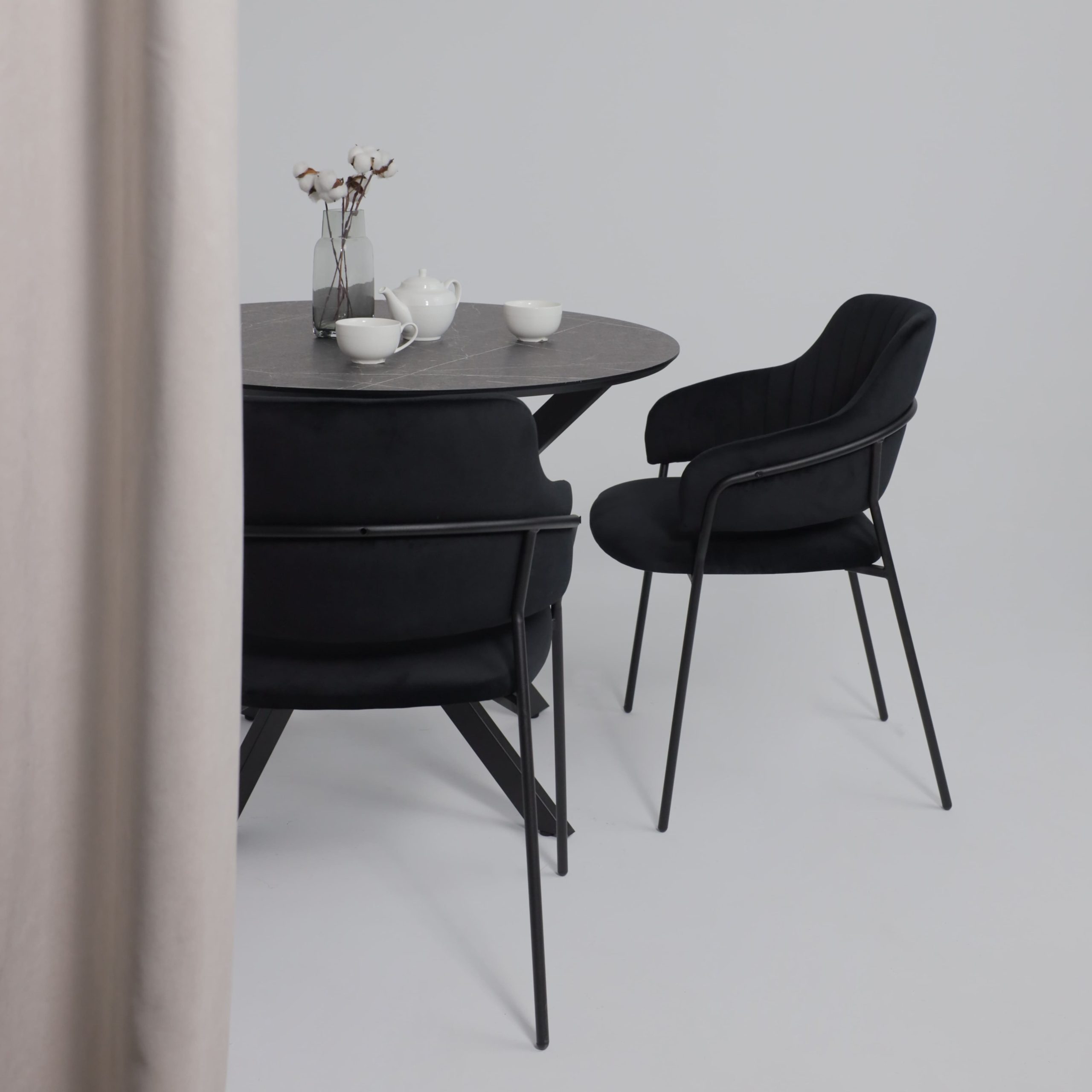 Стол МЕХИКО, пластик премиум 3Д, D950, Камень черный/ Черный матовый