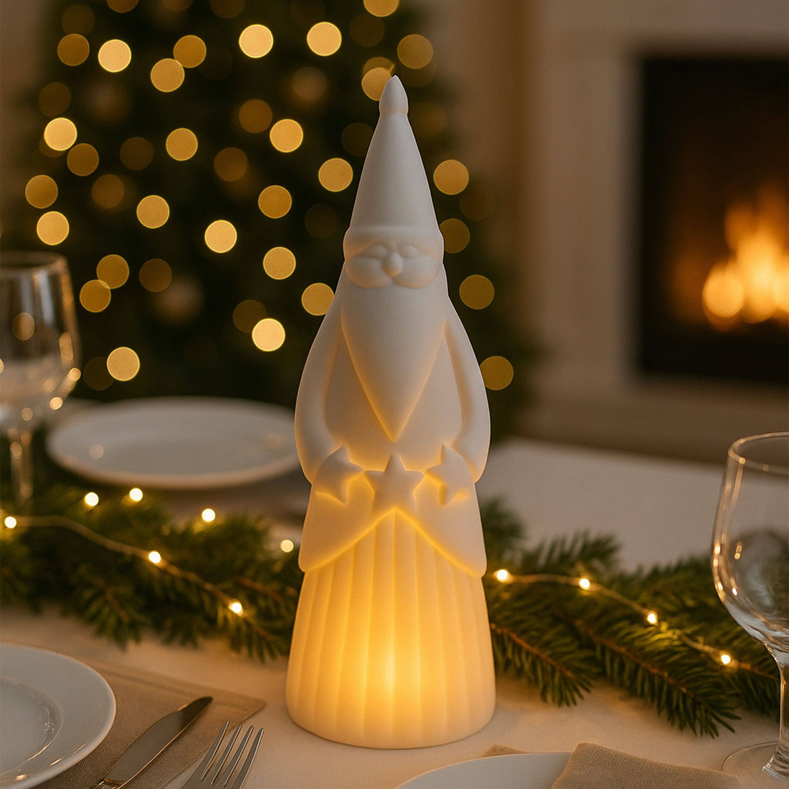 Светодиодный декор AKS тип 10 ( Санта-клаус, керамика 6.4х19.2см 1LED, LR44*3 )