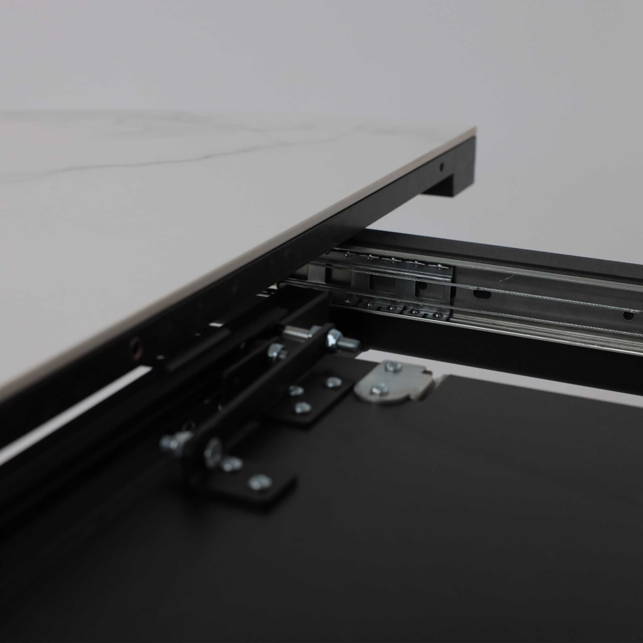 Стол RONALDO-120, круглый раздвижной 120(160), PATAGONOA BIANCO GLOSS PREMIUM CER/Черный