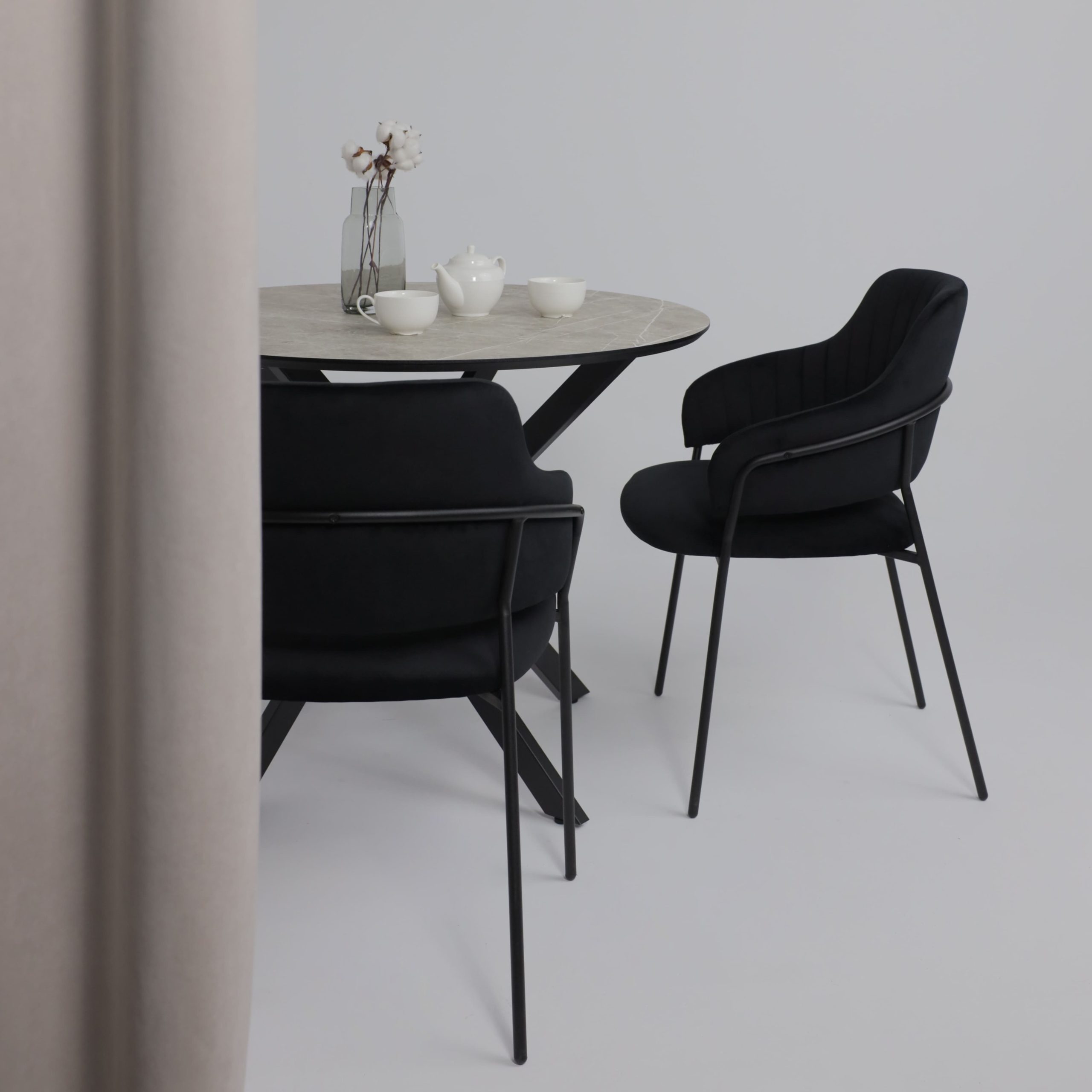 Стол МЕХИКО, пластик премиум 3Д, D950, Мрамор светлый (белый)/ Черный матовый