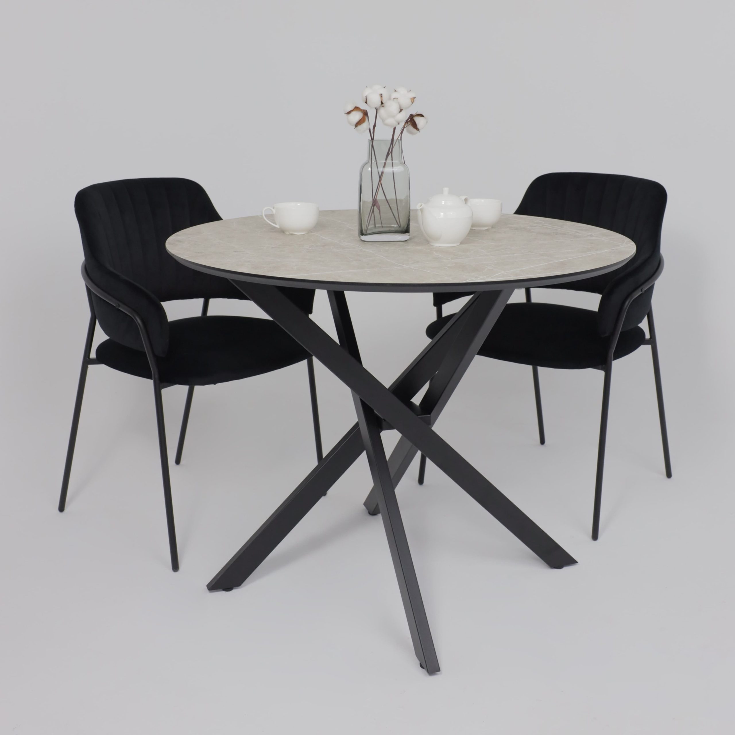 Стол МЕХИКО, пластик премиум 3Д, D950, Мрамор светлый (белый)/ Черный матовый