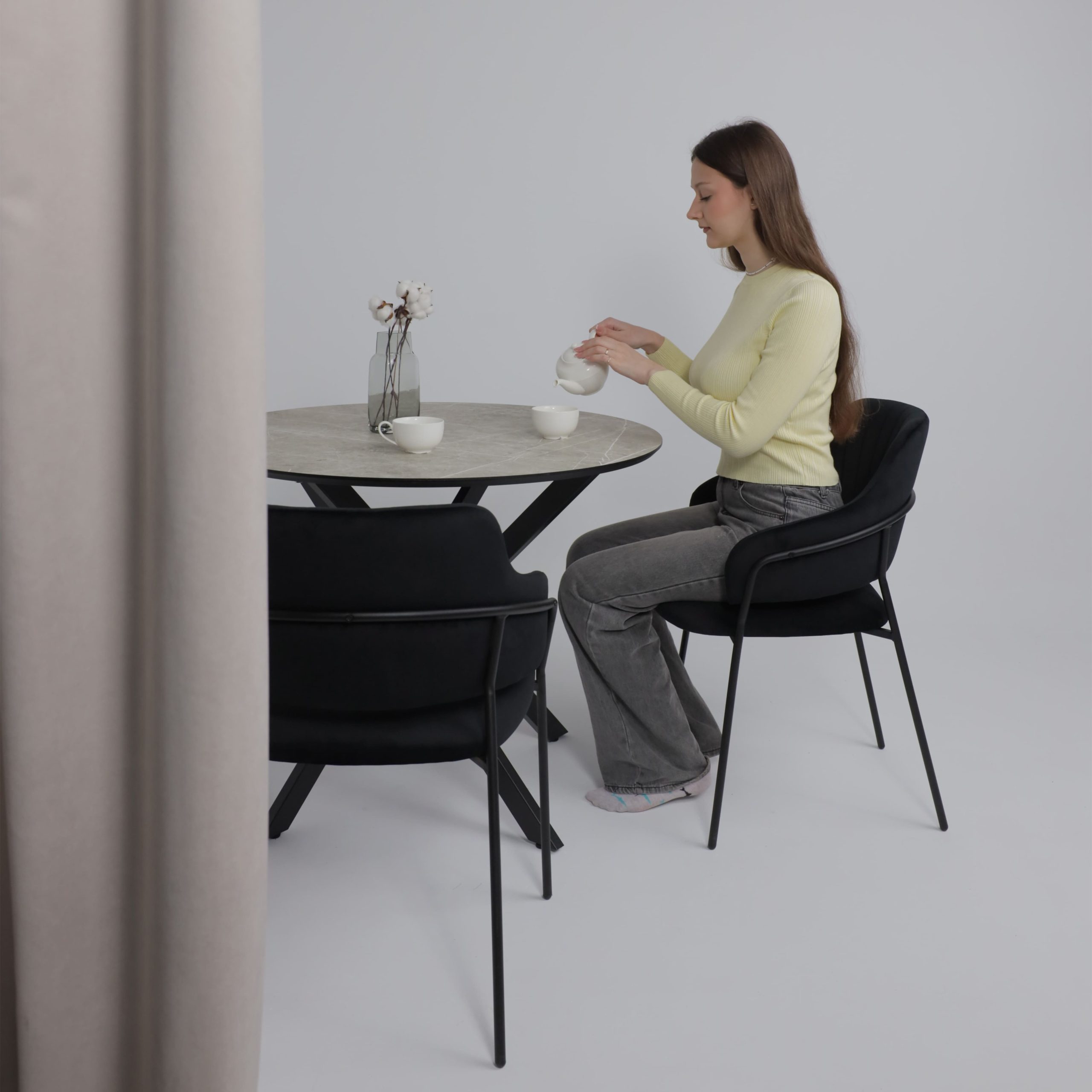 Стол МЕХИКО, пластик премиум 3Д, D950, Мрамор светлый (белый)/ Черный матовый