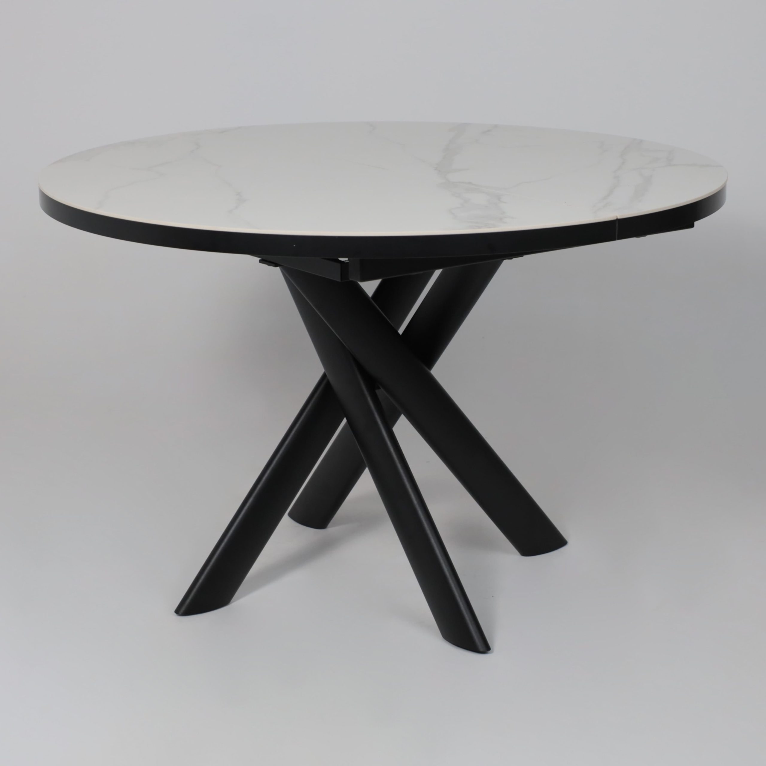 Стол RONALDO-120, круглый раздвижной 120(160), PATAGONOA BIANCO GLOSS PREMIUM CER/Черный