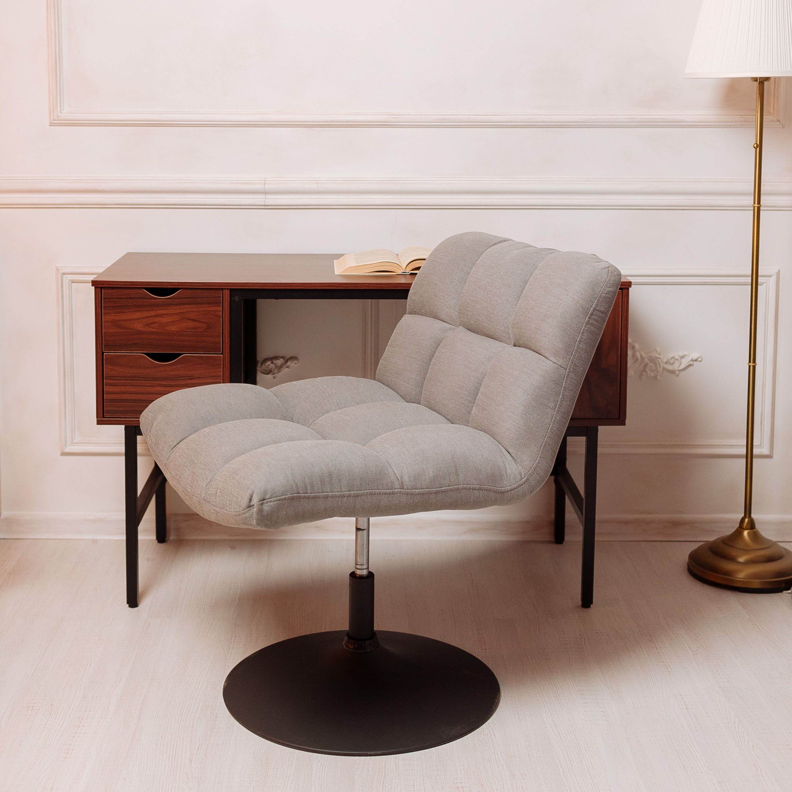 Кресло GRANDE, поворотное, серая ткань Linen Fabric-11/черный