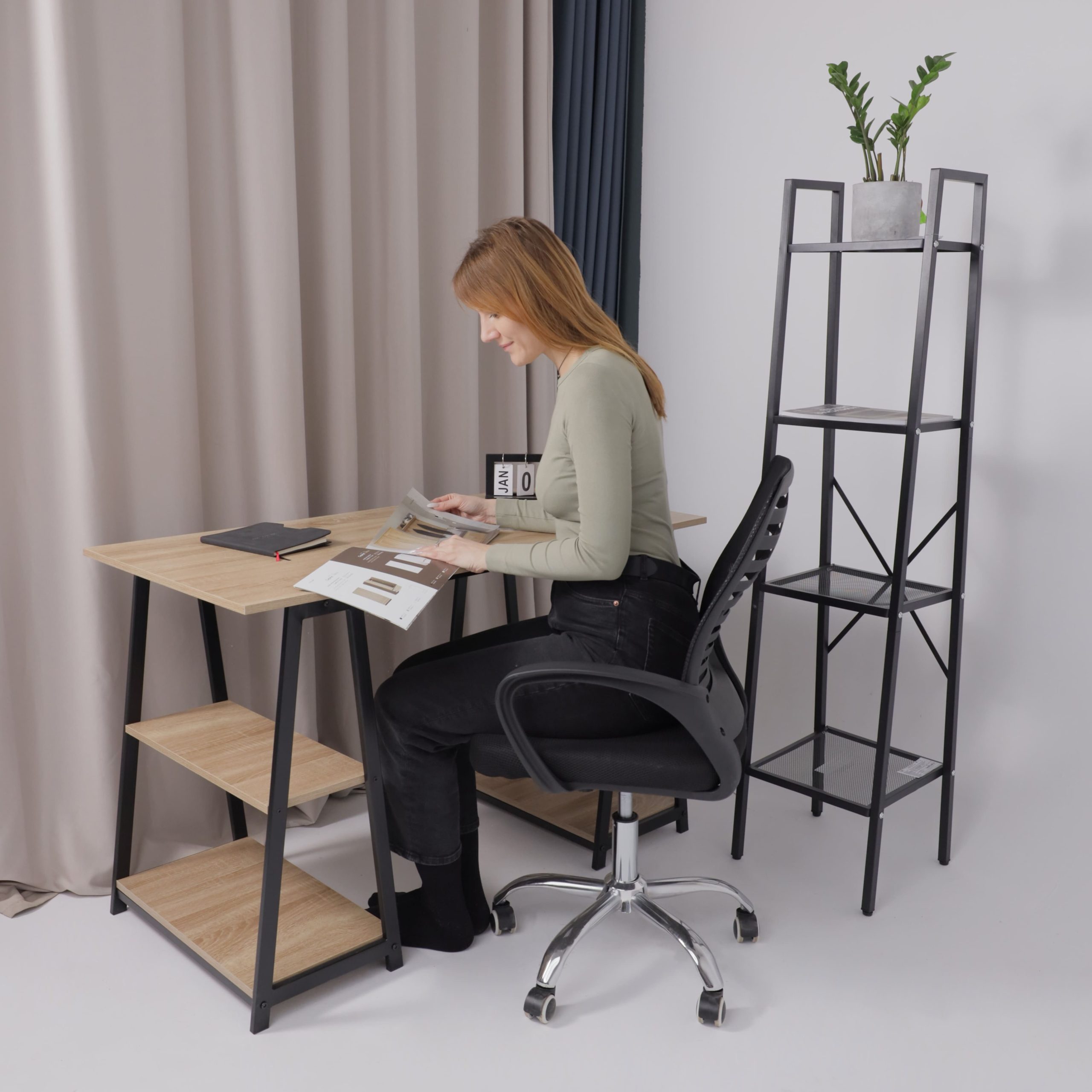 Кресло поворотное для персонала CONSUL, ткань/сетка, черный