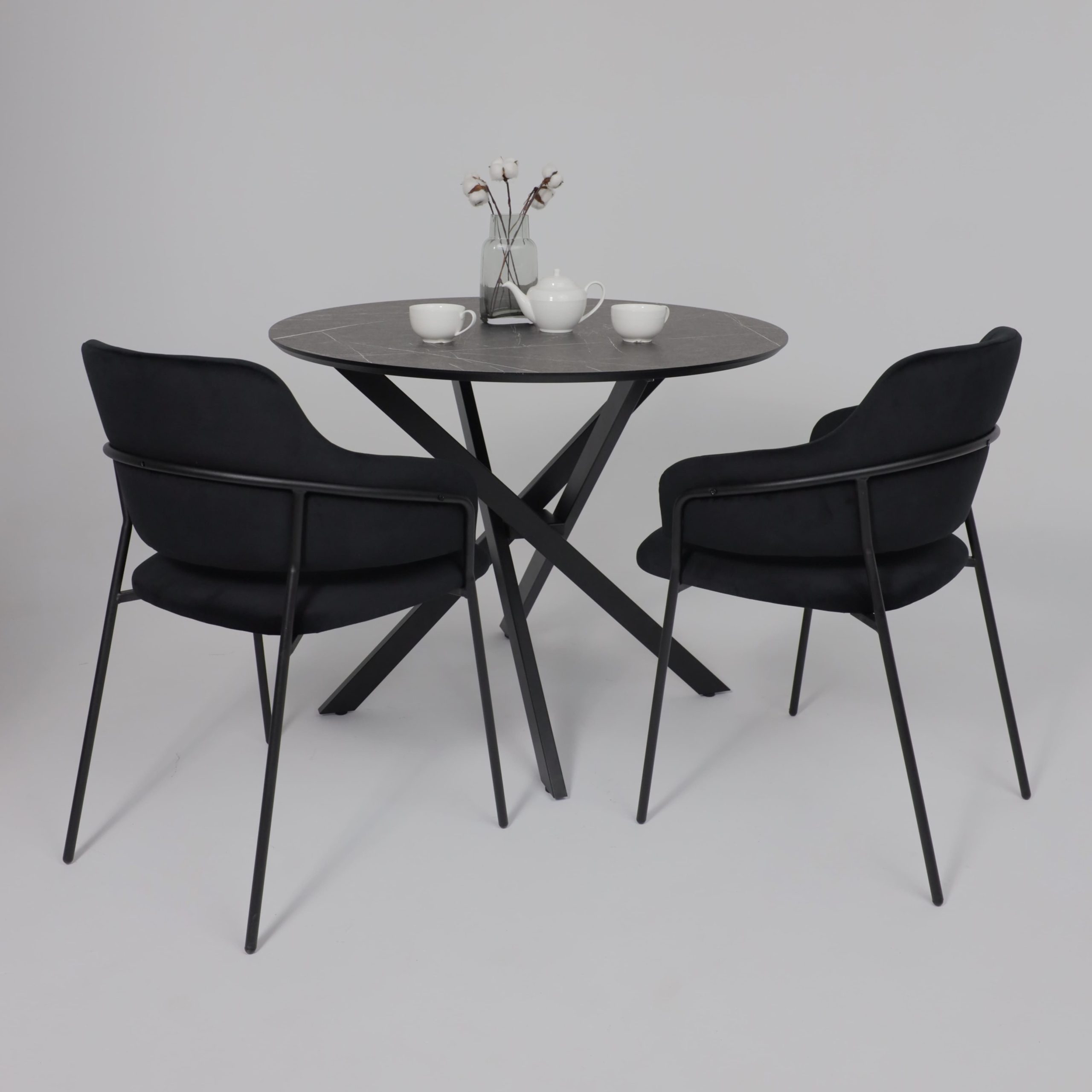 Стол МЕХИКО, пластик премиум 3Д, D950, Камень черный/ Черный матовый