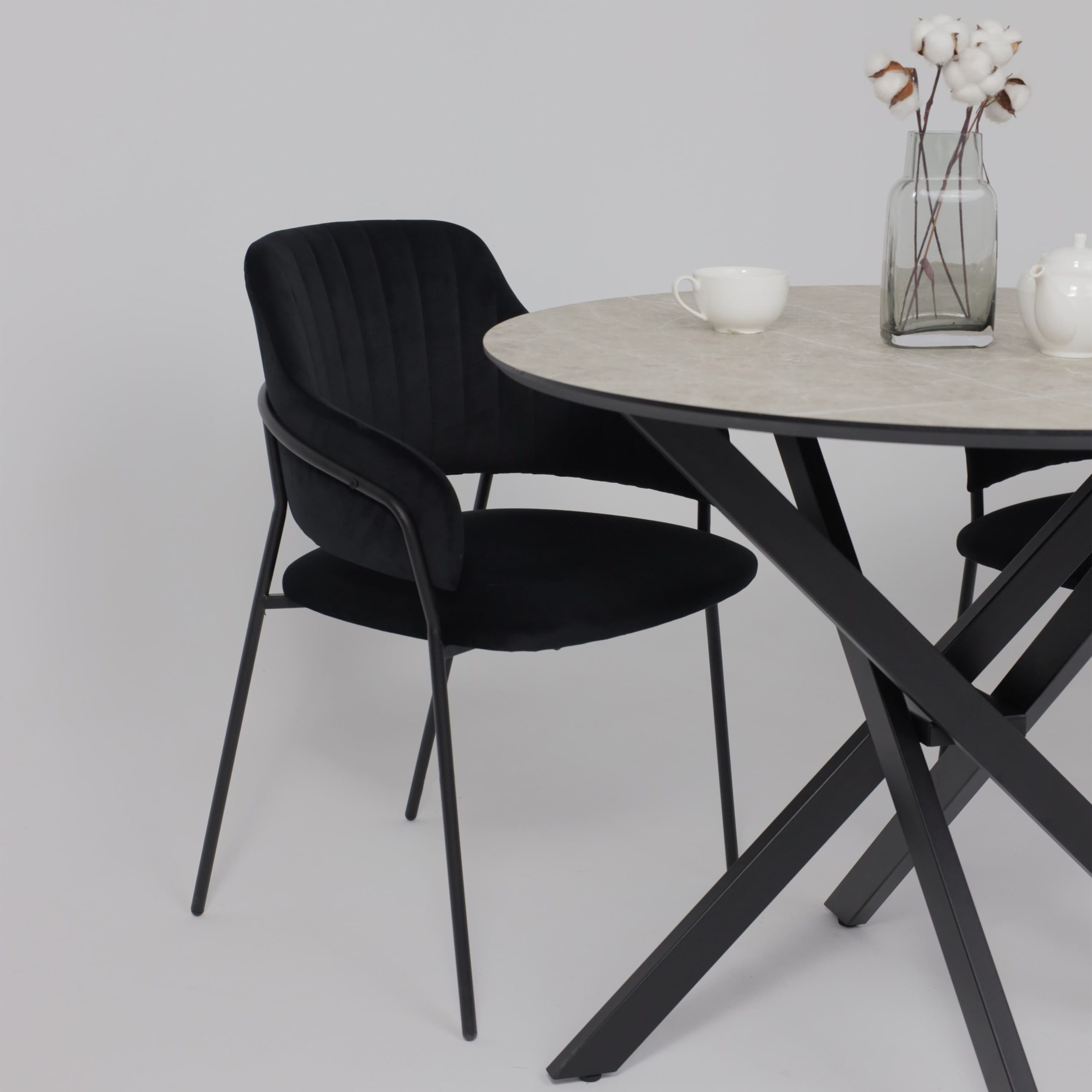 Стол МЕХИКО, пластик премиум 3Д, D950, Мрамор светлый (белый)/ Черный матовый