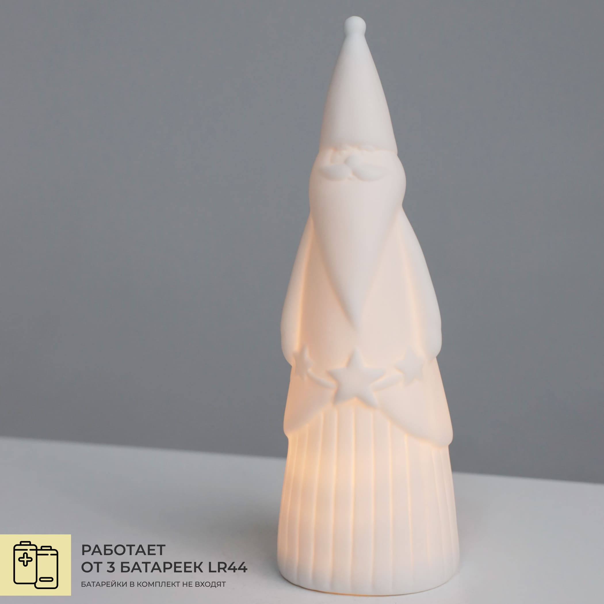 Светодиодный декор AKS тип 10 ( Санта-клаус, керамика 6.4х19.2см 1LED, LR44*3 )