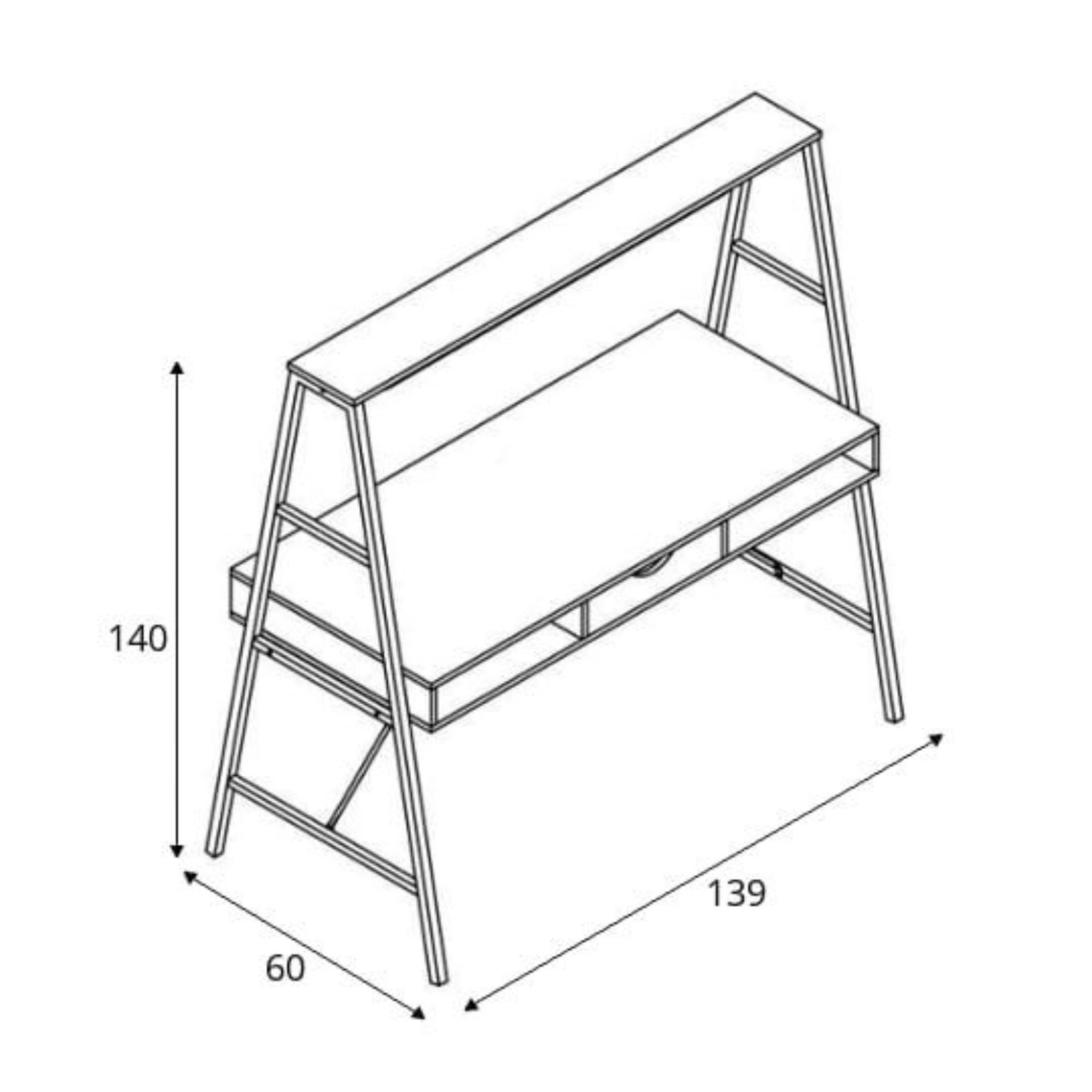 Стол письменный VECTOR, светлый дуб/белый металл, 1390*600*1400