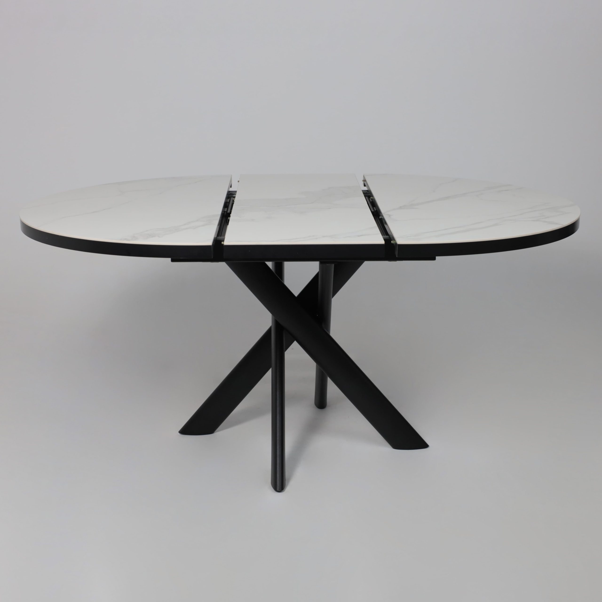 Стол RONALDO-120, круглый раздвижной 120(160), PATAGONOA BIANCO GLOSS PREMIUM CER/Черный