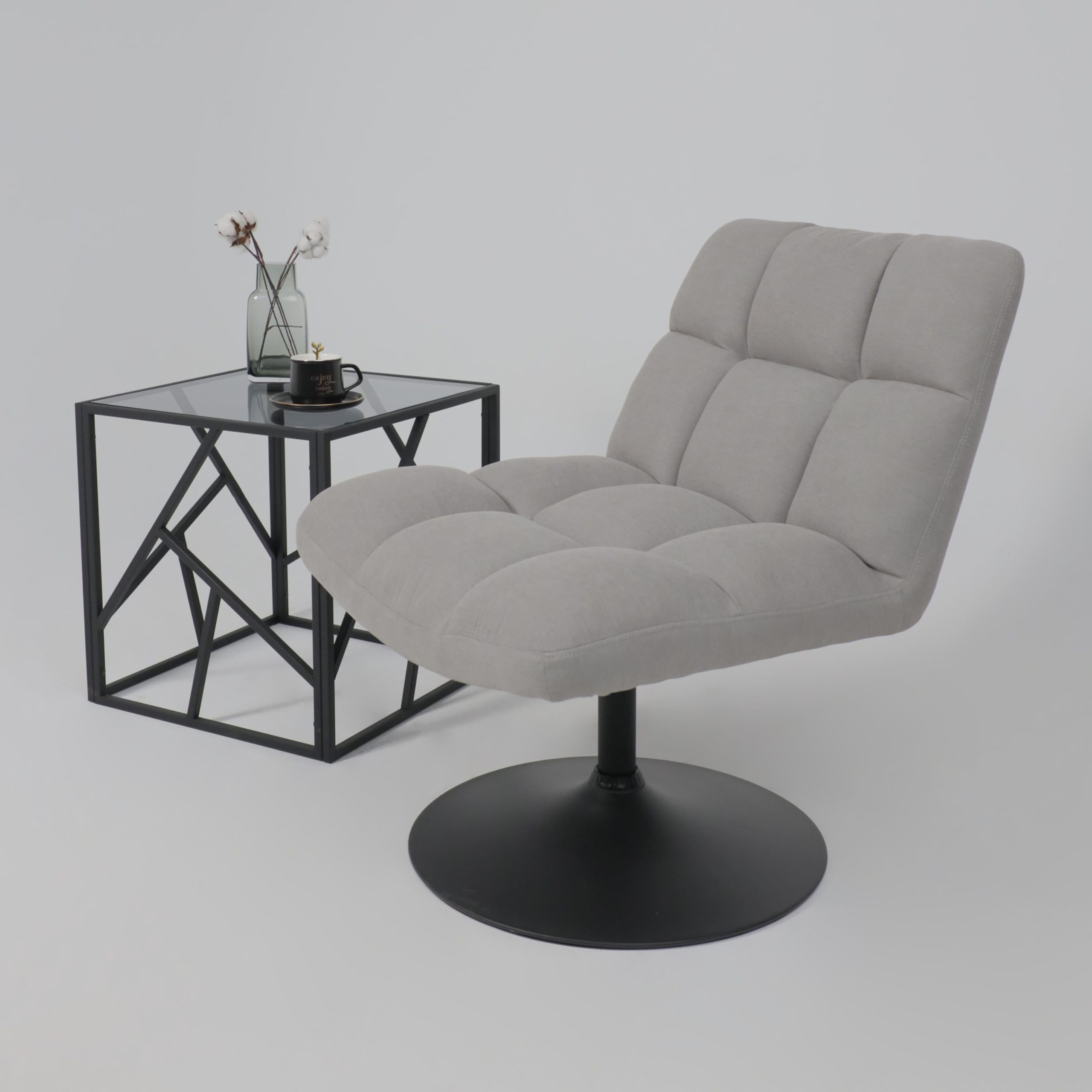 Кресло GRANDE, поворотное, серая ткань Linen Fabric-11/черный