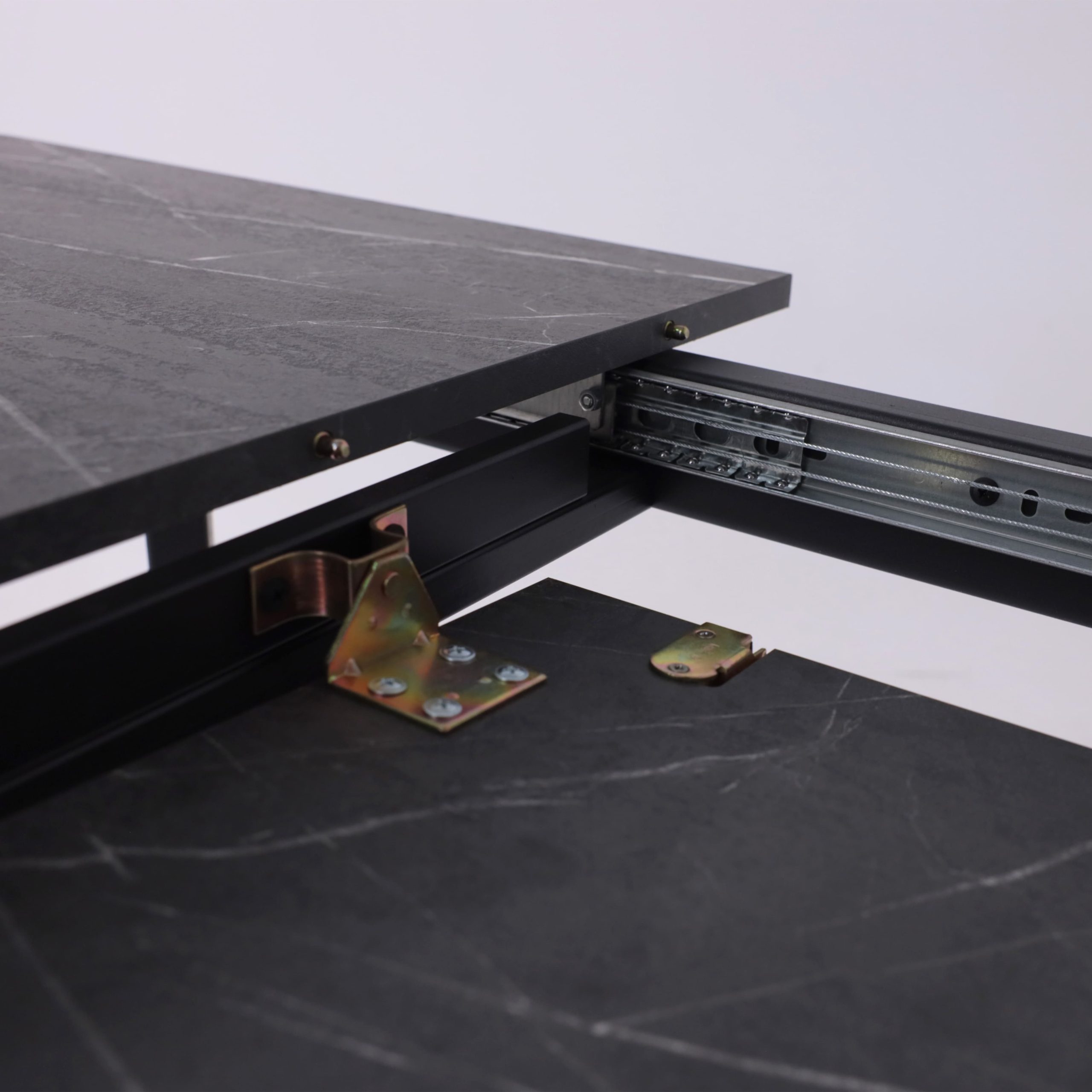 Стол AV 1209/1, ЛМДФ, раздвижной 1200(1600)*800 Мрамор Пьетра Графитовый/черный