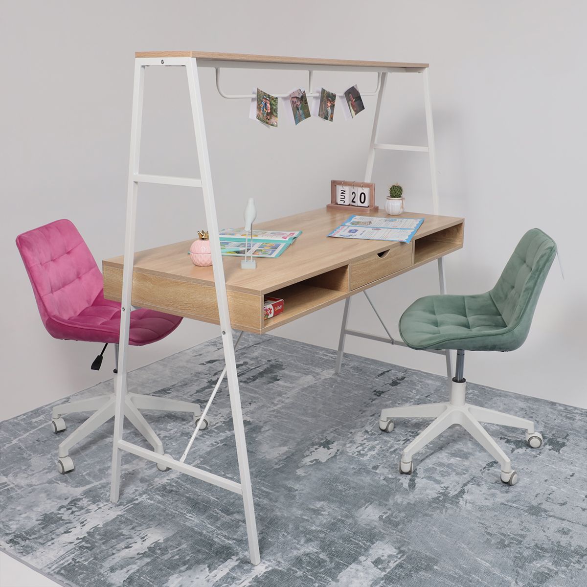 Стол письменный VECTOR, светлый дуб/белый металл, 1390*600*1400