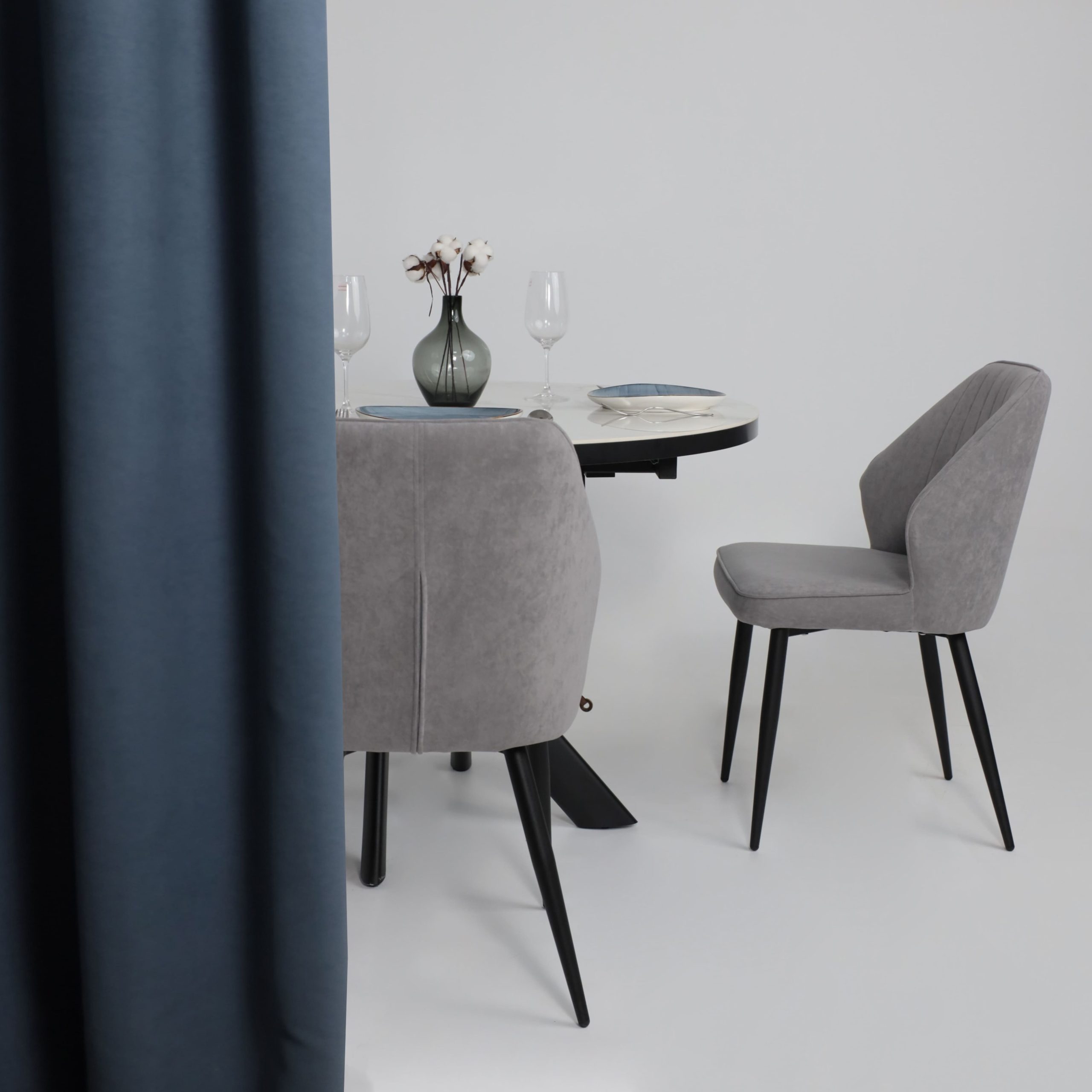 Стол RONALDO-120, круглый раздвижной 120(160), PATAGONOA BIANCO GLOSS PREMIUM CER/Черный