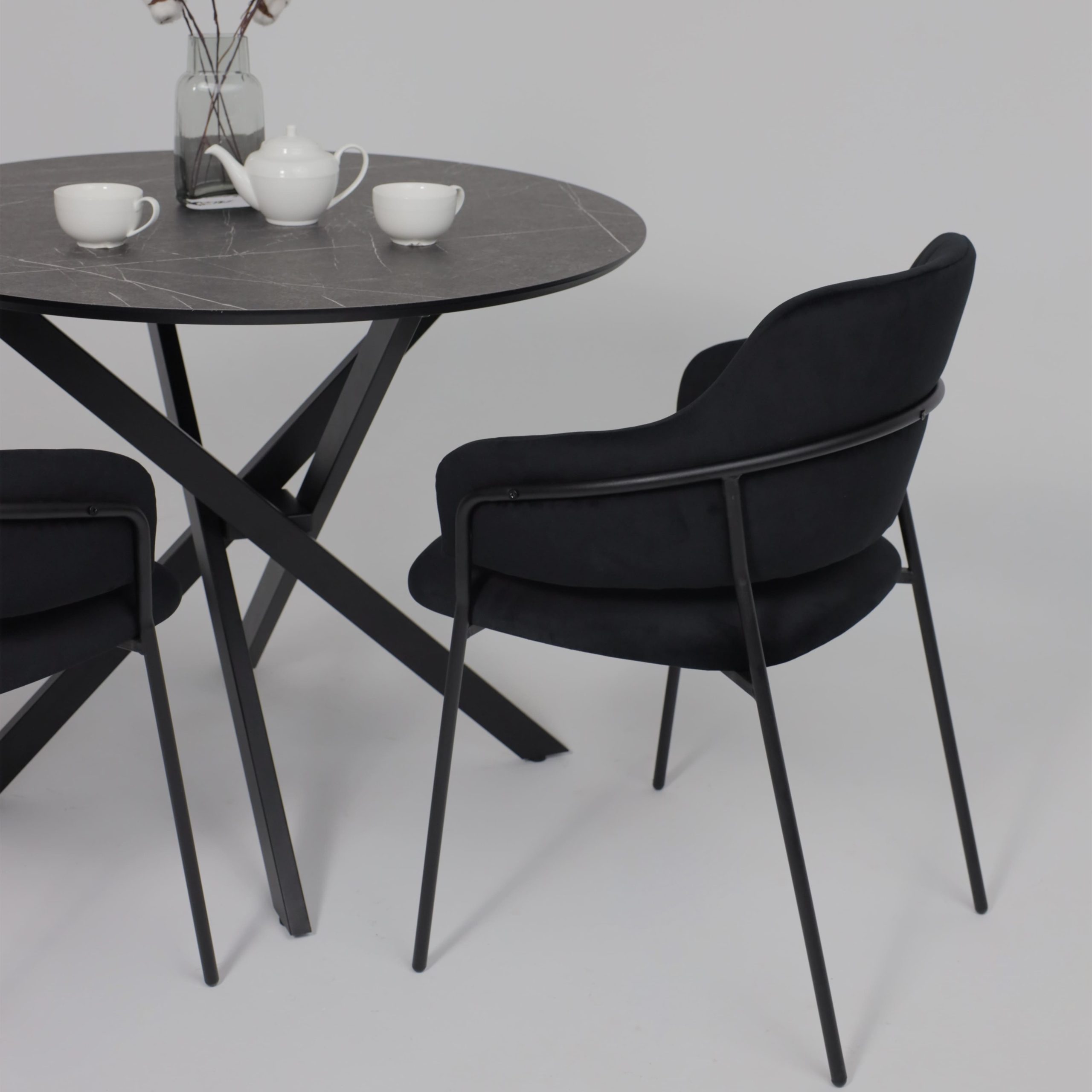 Стол МЕХИКО, пластик премиум 3Д, D950, Камень черный/ Черный матовый