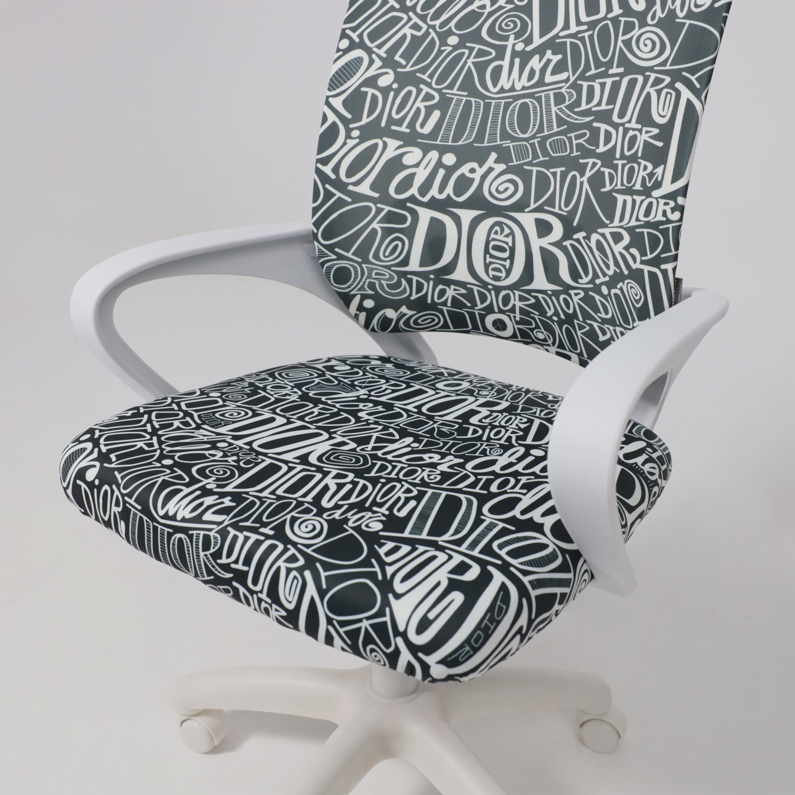 Кресло рабочее, поворотное RICCI NEW, white, ткань, черно-белая диор