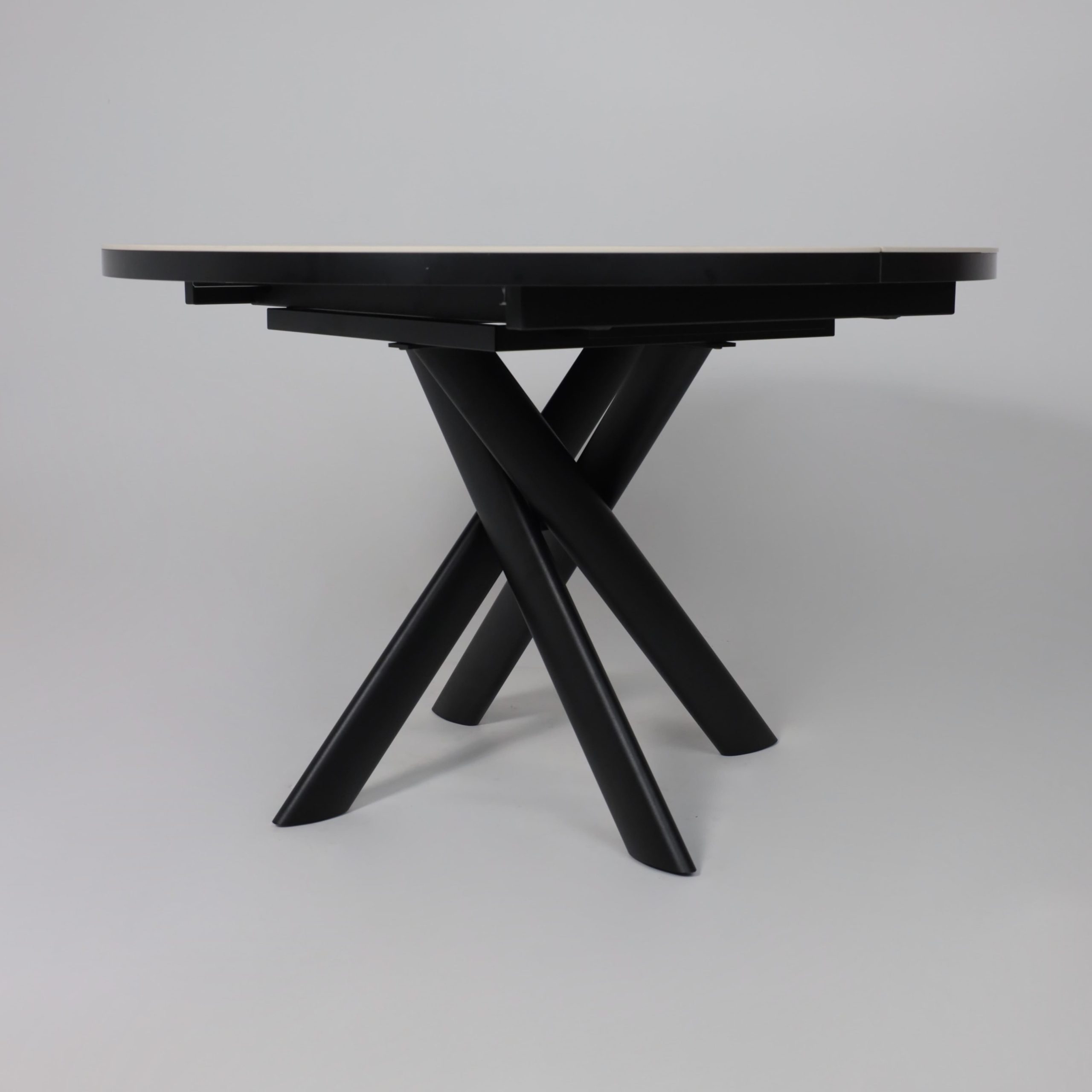 Стол RONALDO-120, круглый раздвижной 120(160), PATAGONOA BIANCO GLOSS PREMIUM CER/Черный