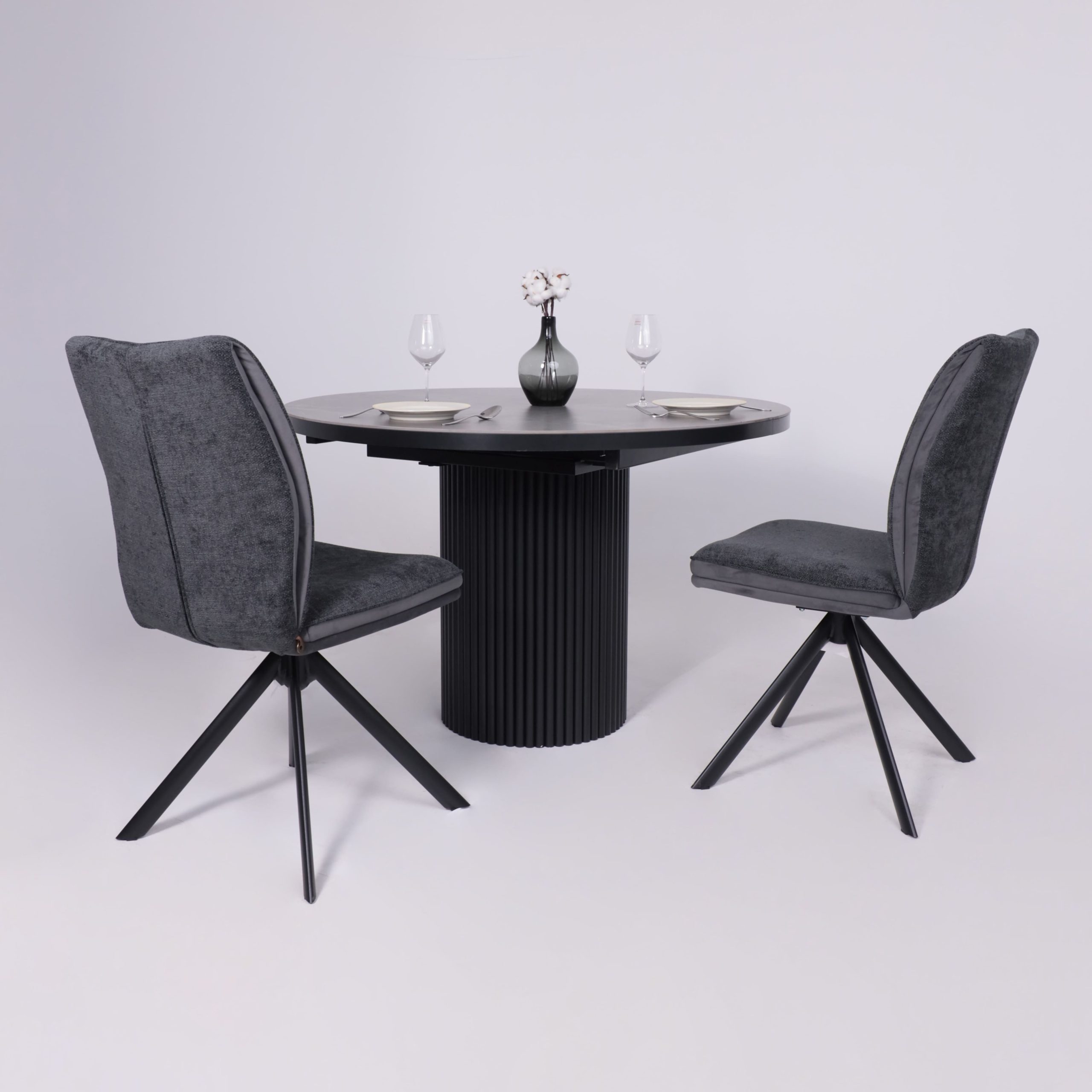 Стол ASKAR ROUND SLIDE-116, раздвижной круглый 116(156), BAYONA GREY PREMIUM CER/Черный