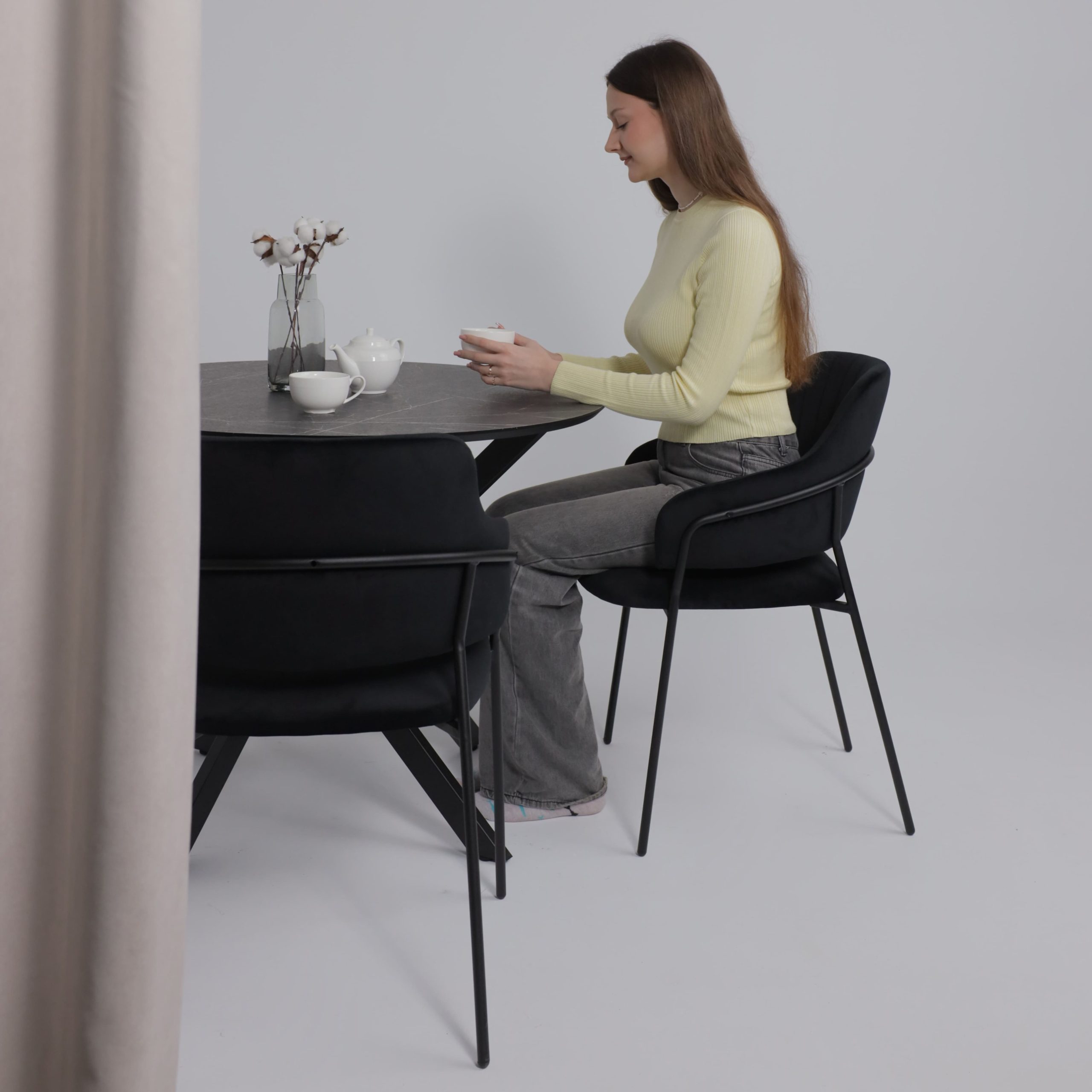 Стол МЕХИКО, пластик премиум 3Д, D950, Камень черный/ Черный матовый