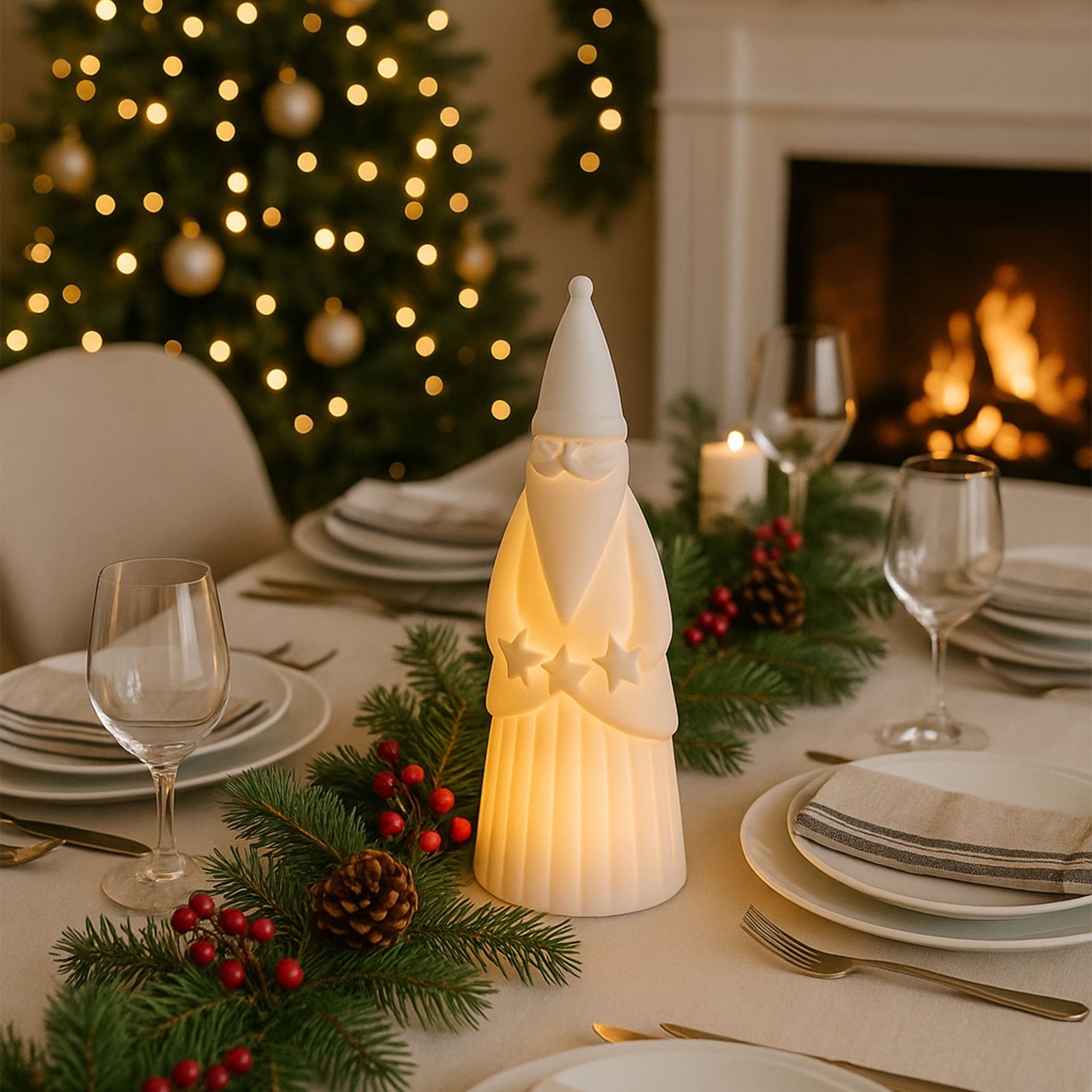 Светодиодный декор AKS тип 10 ( Санта-клаус, керамика 6.4х19.2см 1LED, LR44*3 )