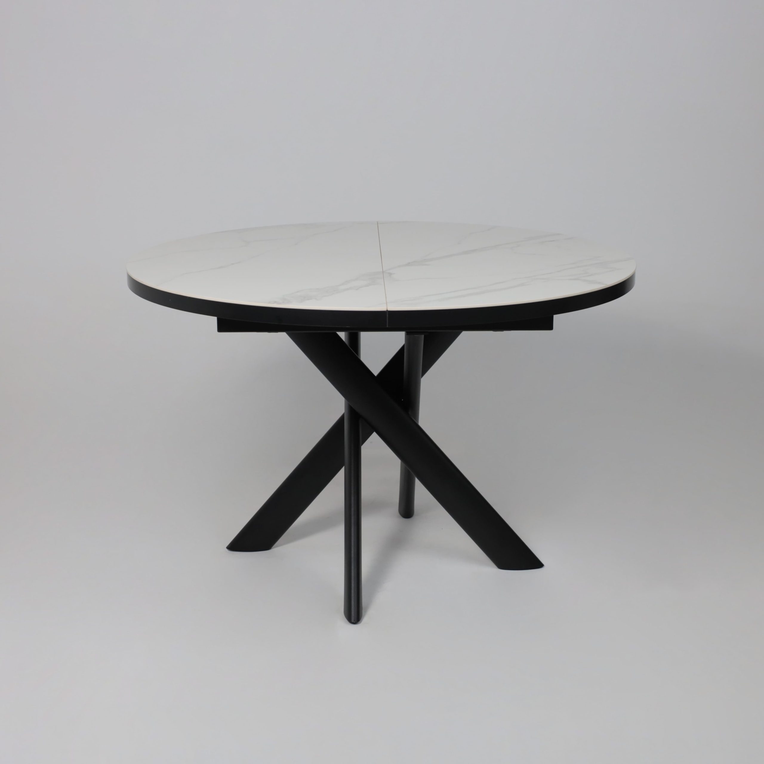 Стол RONALDO-120, круглый раздвижной 120(160), PATAGONOA BIANCO GLOSS PREMIUM CER/Черный