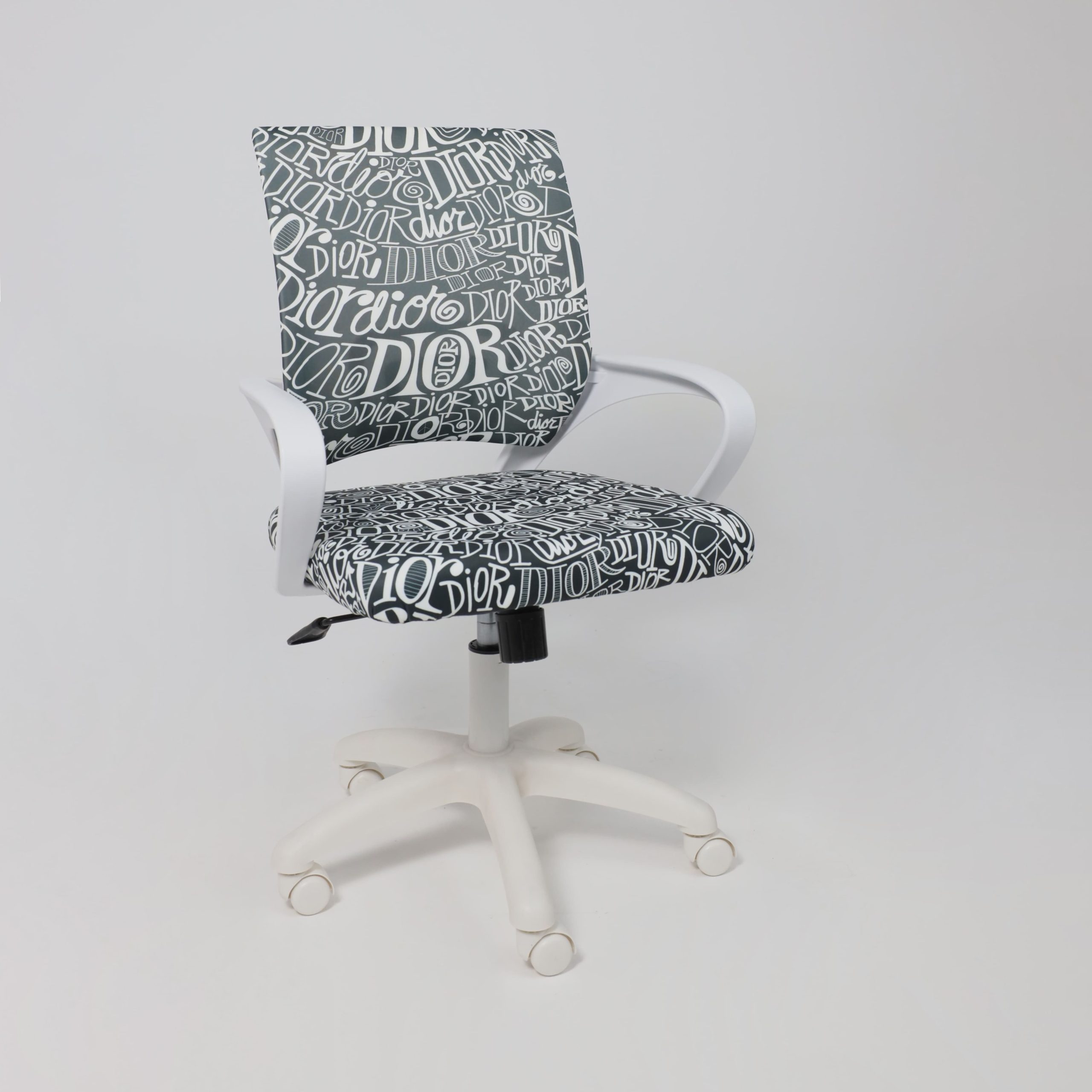 Кресло рабочее, поворотное RICCI NEW, white, ткань, черно-белая диор