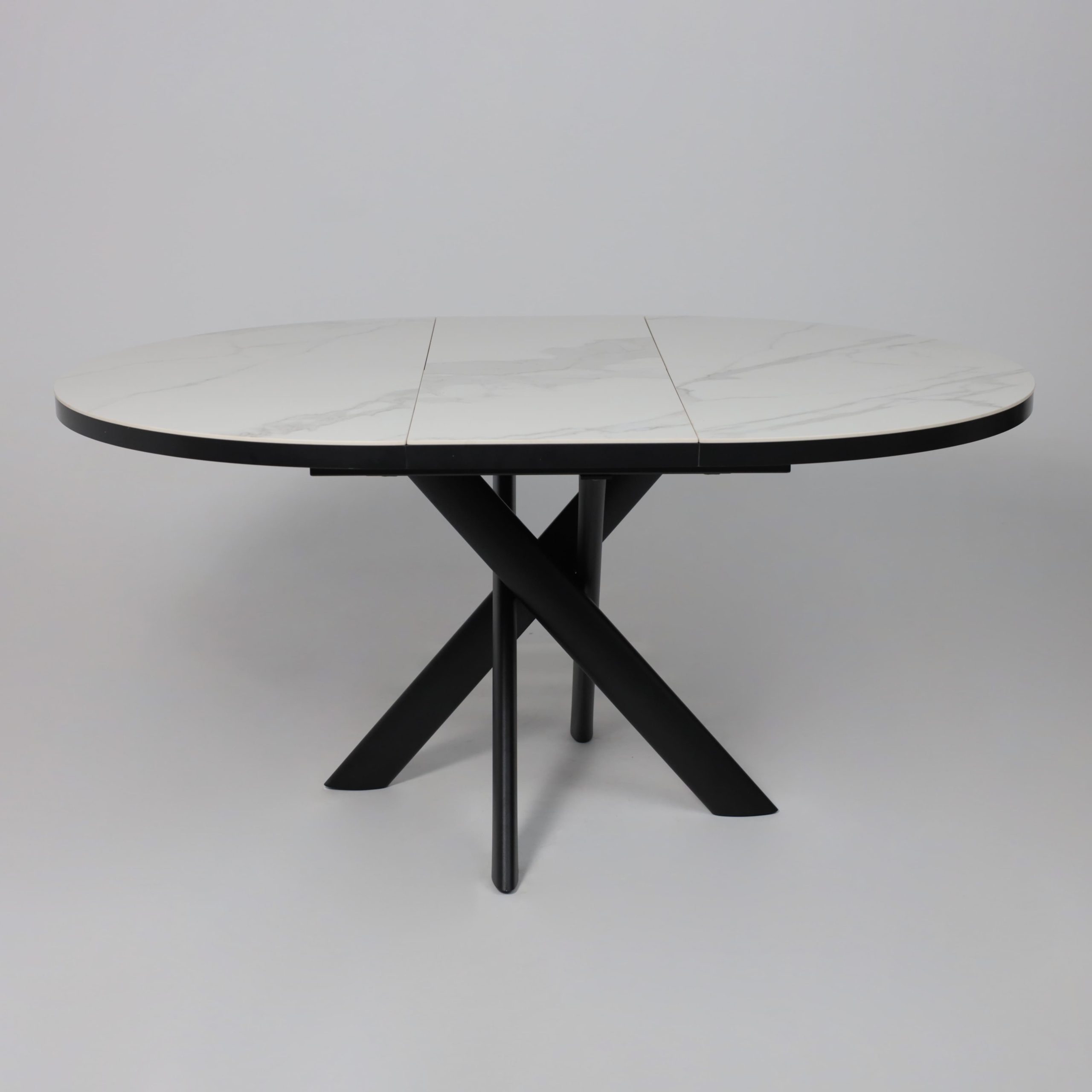 Стол RONALDO-120, круглый раздвижной 120(160), PATAGONOA BIANCO GLOSS PREMIUM CER/Черный