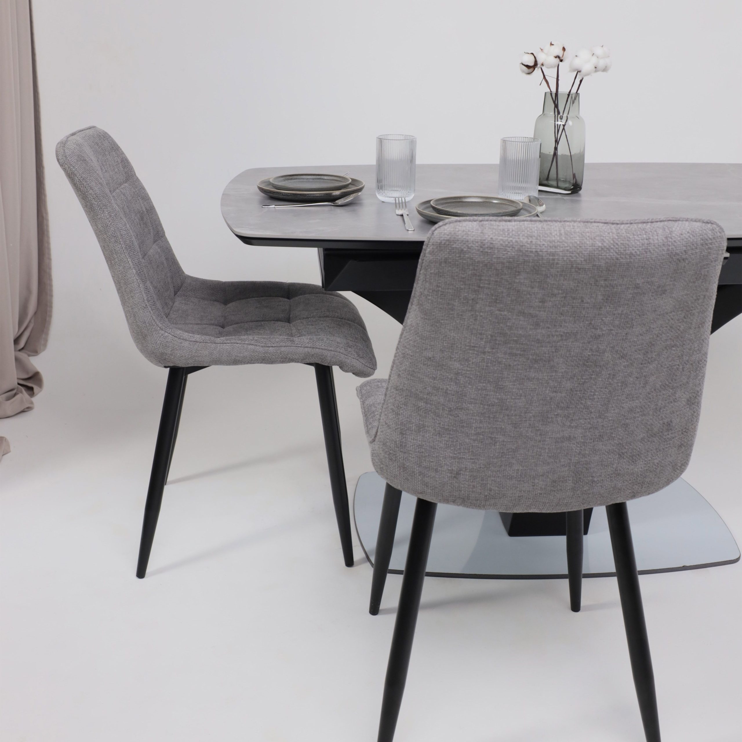 Стол НОТР ДАМ MODERNE, керамика 0 кат. 1400(1800)*850, Камень серый Greys Grey/Черный матовый