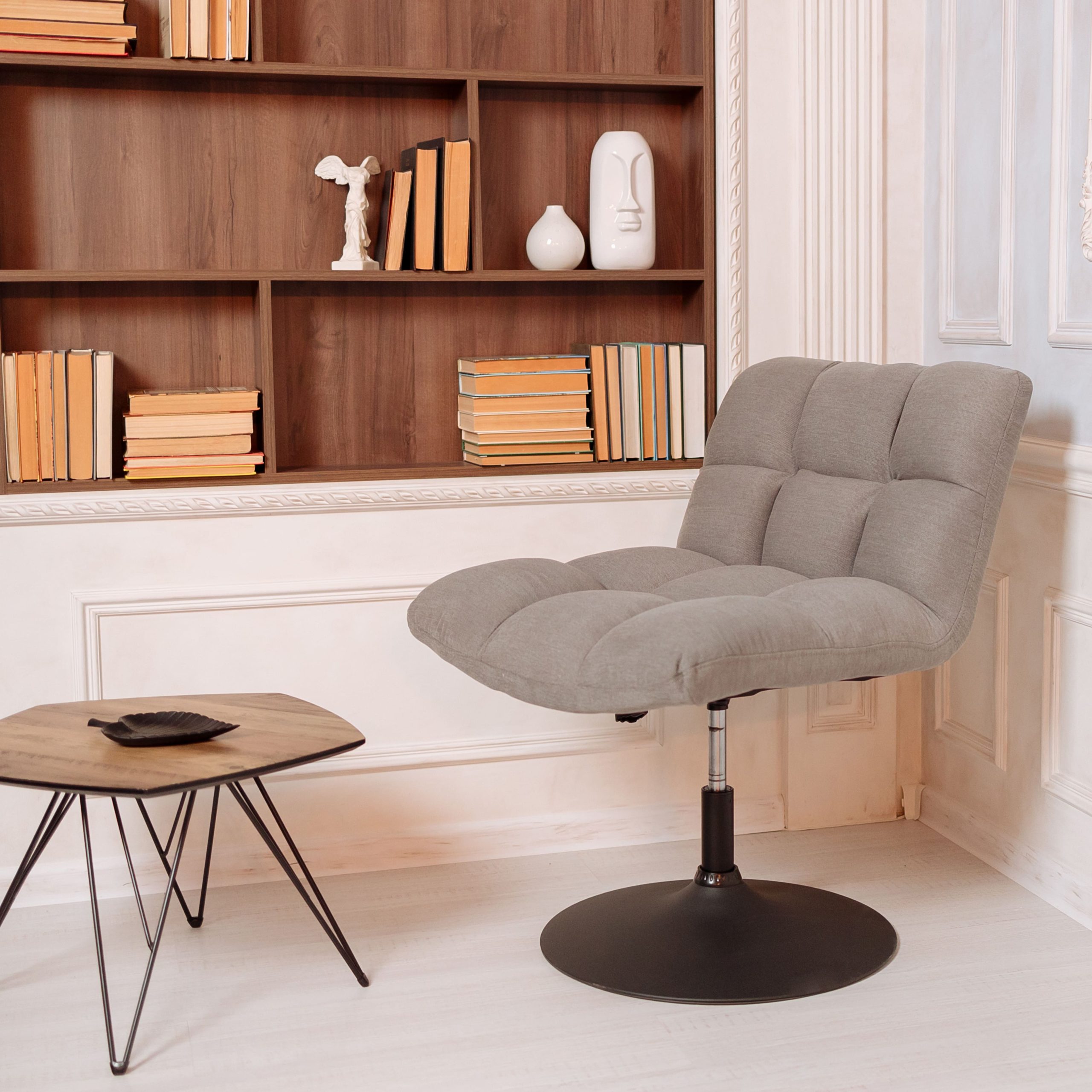 Кресло GRANDE, поворотное, серая ткань Linen Fabric-11/черный