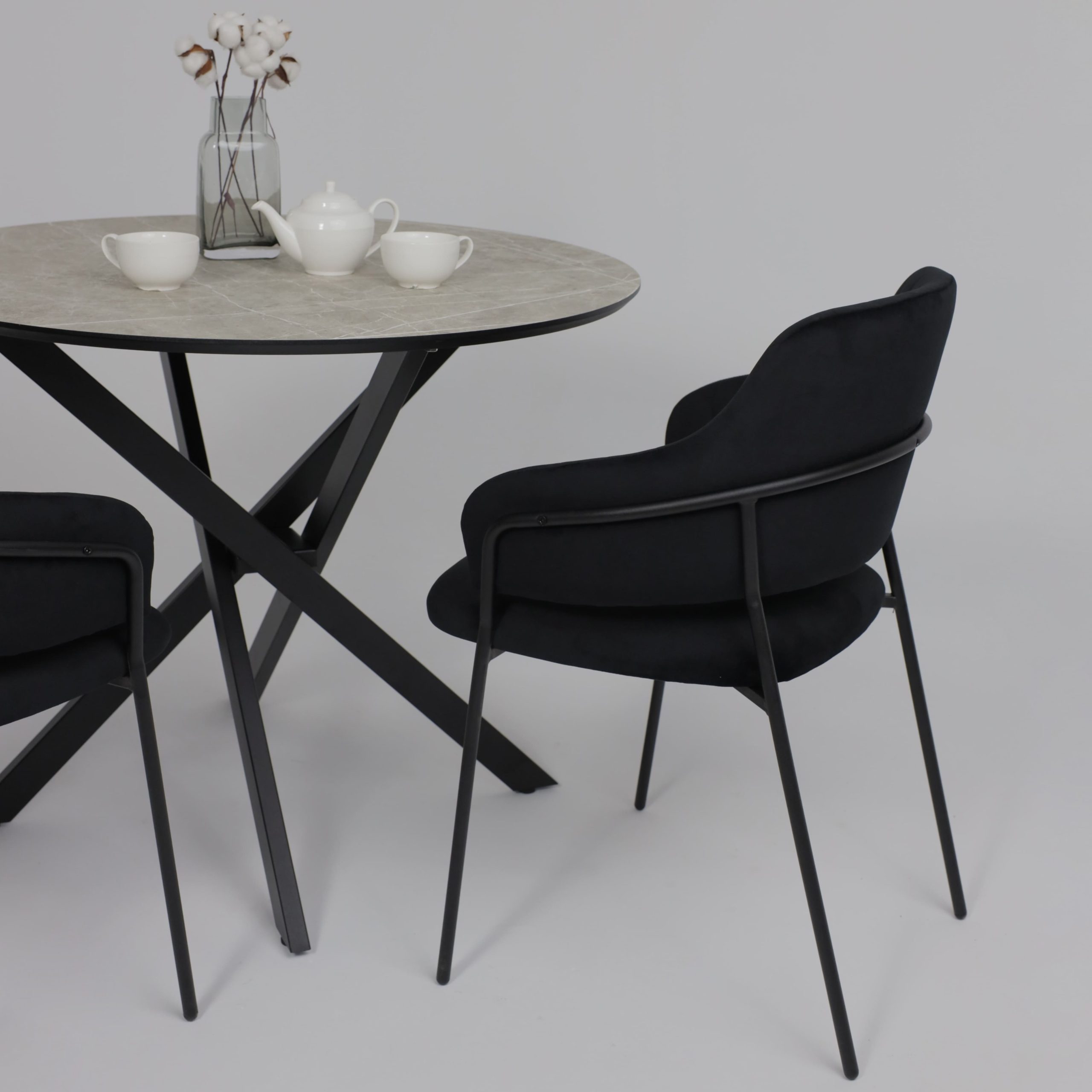 Стол МЕХИКО, пластик премиум 3Д, D950, Мрамор светлый (белый)/ Черный матовый