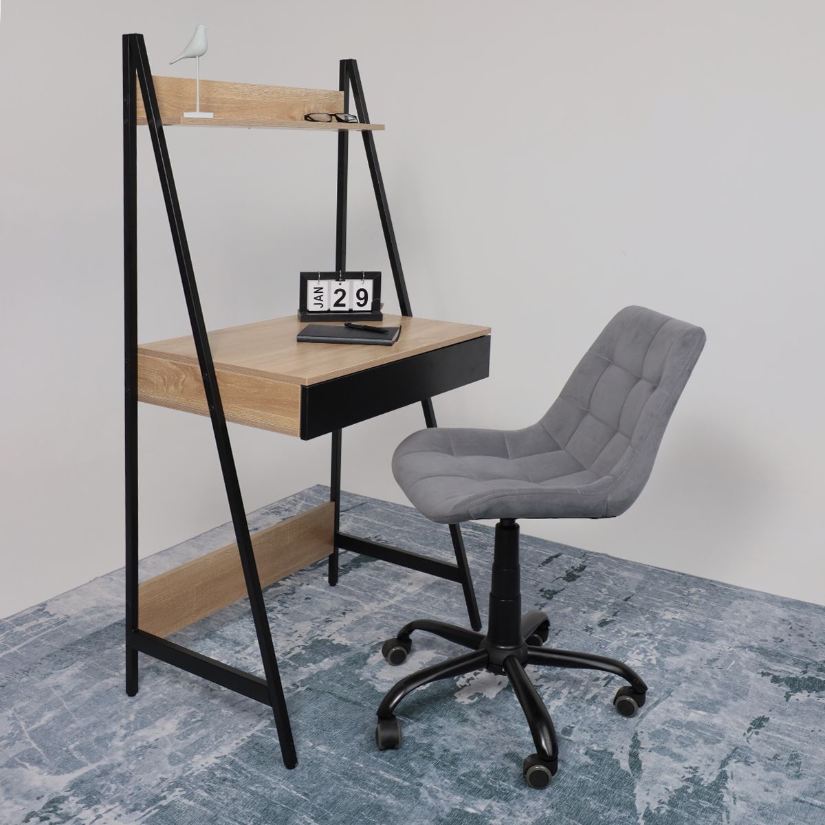 Стол письменный SHAPE, светлый дуб/черный металл, 740*480*1465