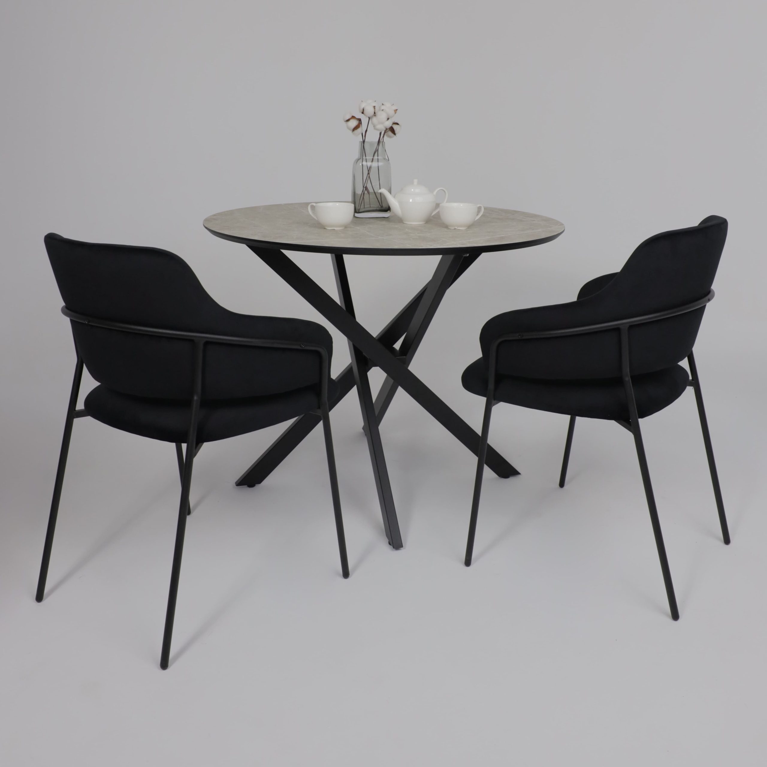 Стол МЕХИКО, пластик премиум 3Д, D950, Мрамор светлый (белый)/ Черный матовый