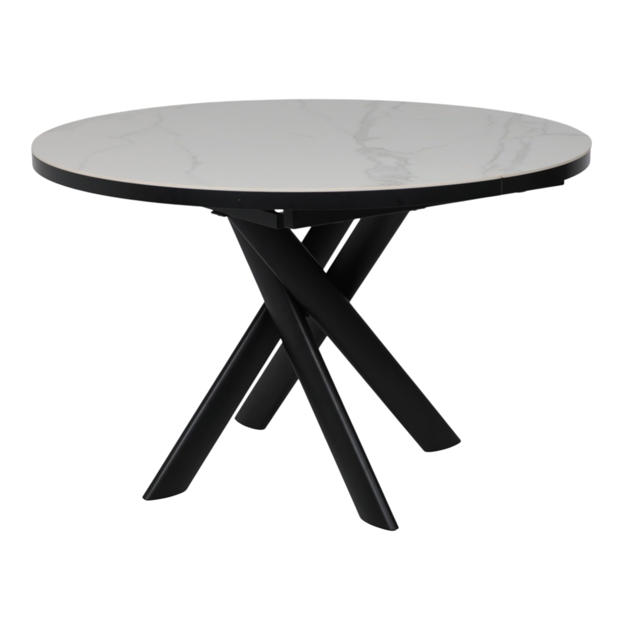 Стол RONALDO-120, круглый раздвижной 120(160), PATAGONOA BIANCO GLOSS PREMIUM CER/Черный