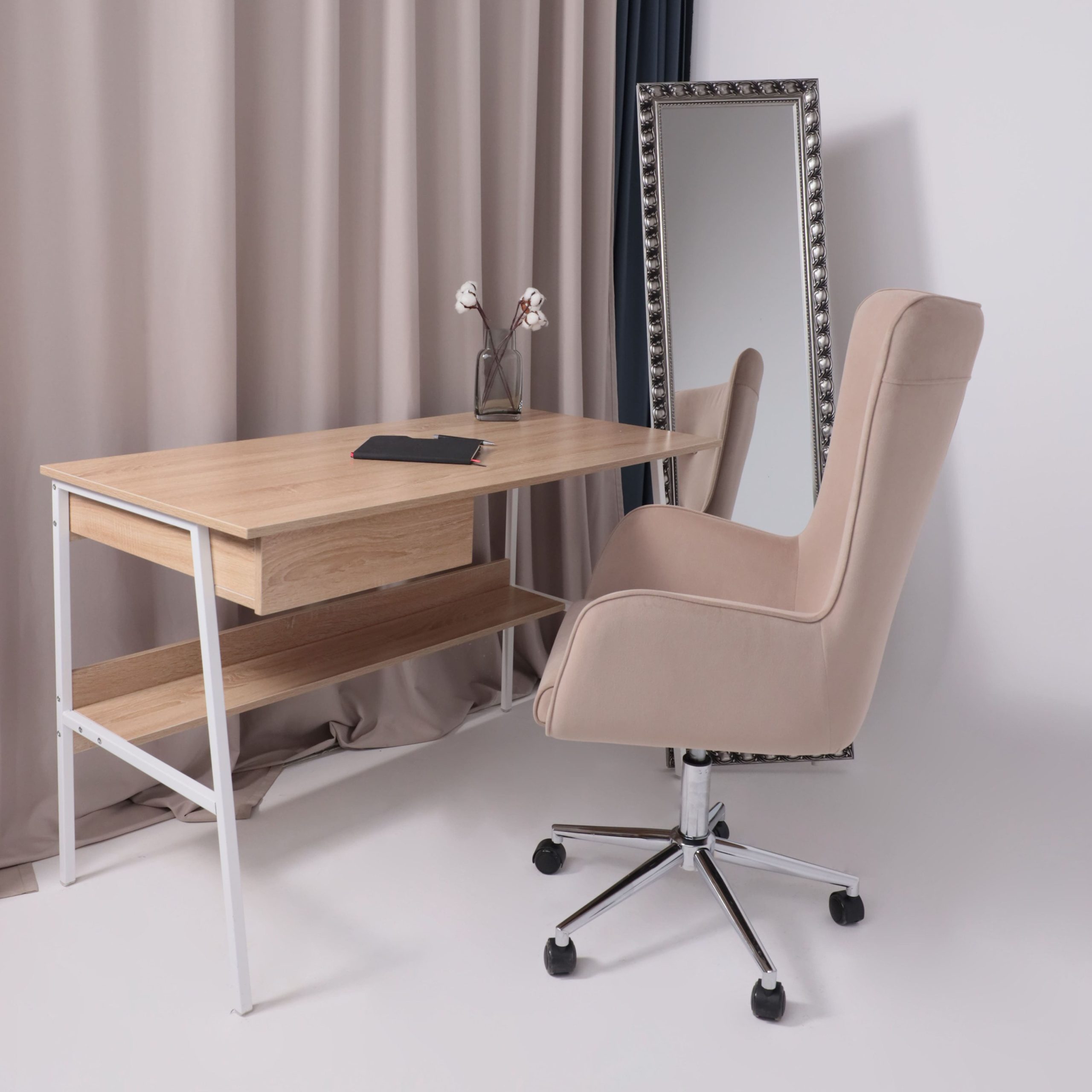 Кресло поворотное BELLA XL chrome, Kiton 714 Powder, велюр/пудровый