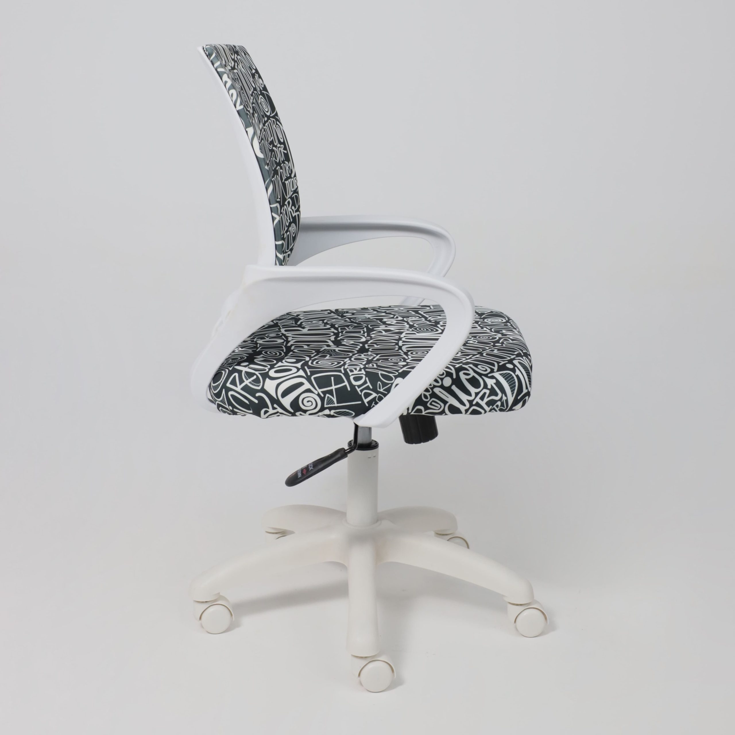 Кресло рабочее, поворотное RICCI NEW, white, ткань, черно-белая диор