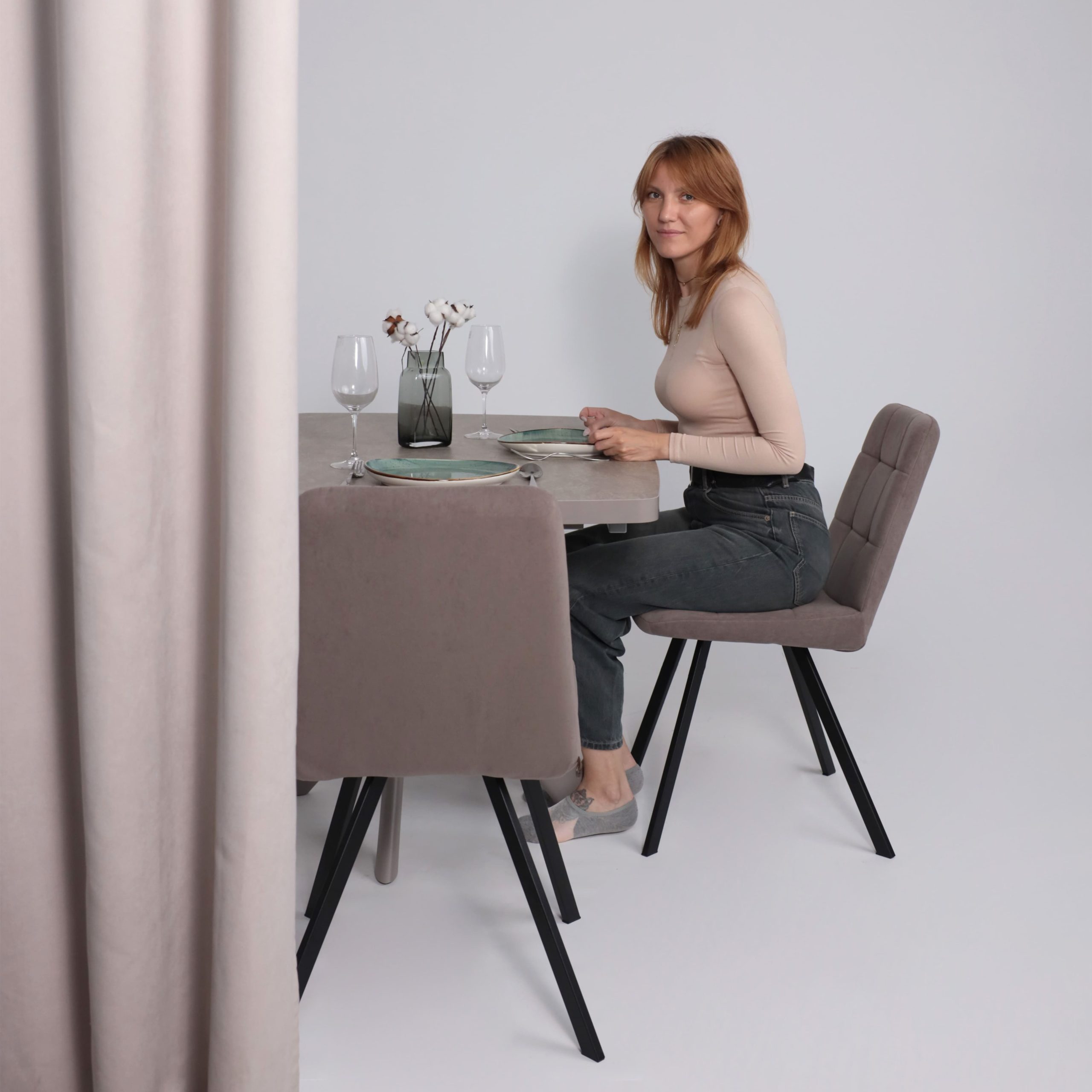 Стол LEONEL-130, раздвижной 130(165)х85, Бежевый камень-HPL/Капучино