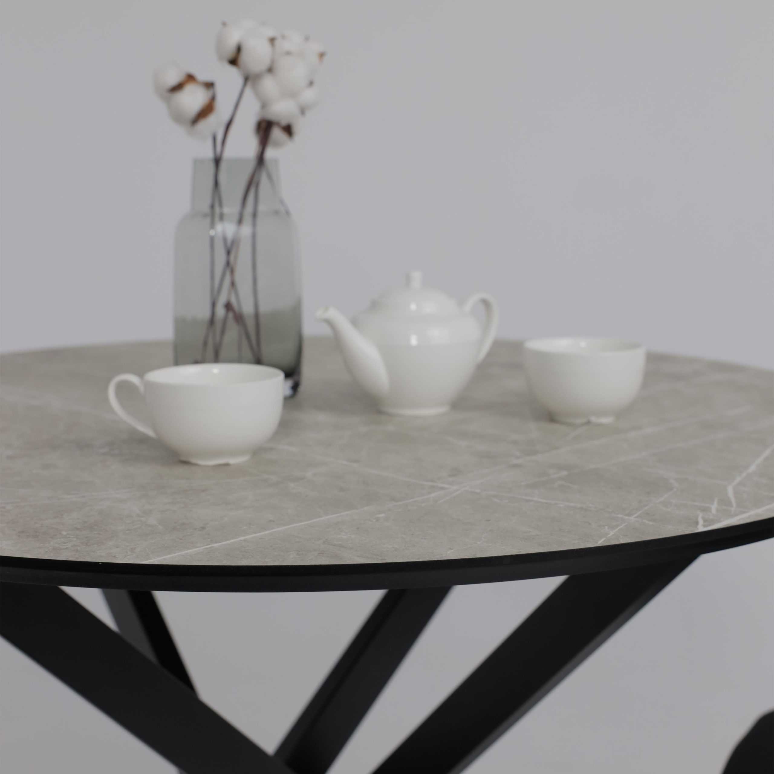 Стол МЕХИКО, пластик премиум 3Д, D950, Мрамор светлый (белый)/ Черный матовый