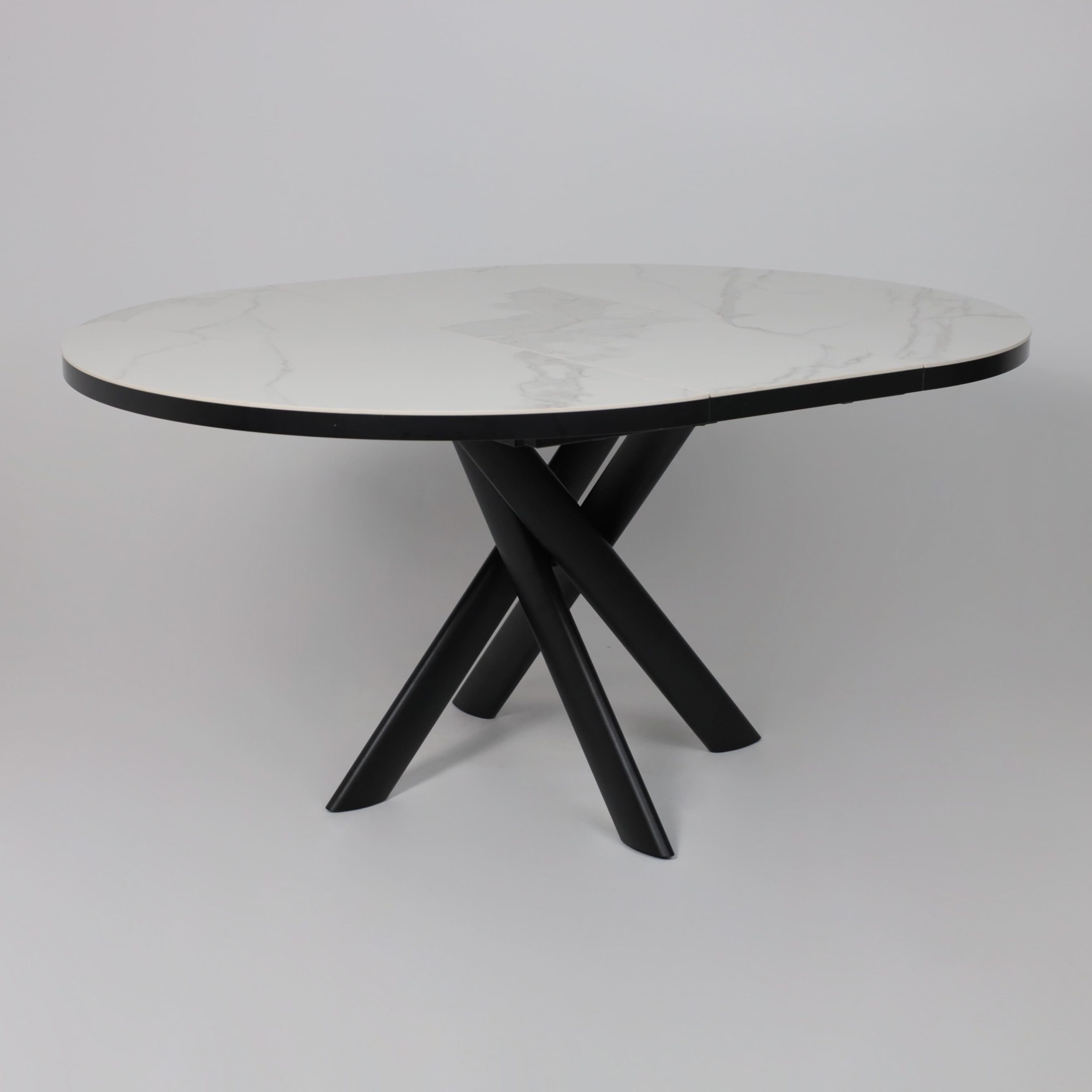 Стол RONALDO-120, круглый раздвижной 120(160), PATAGONOA BIANCO GLOSS PREMIUM CER/Черный