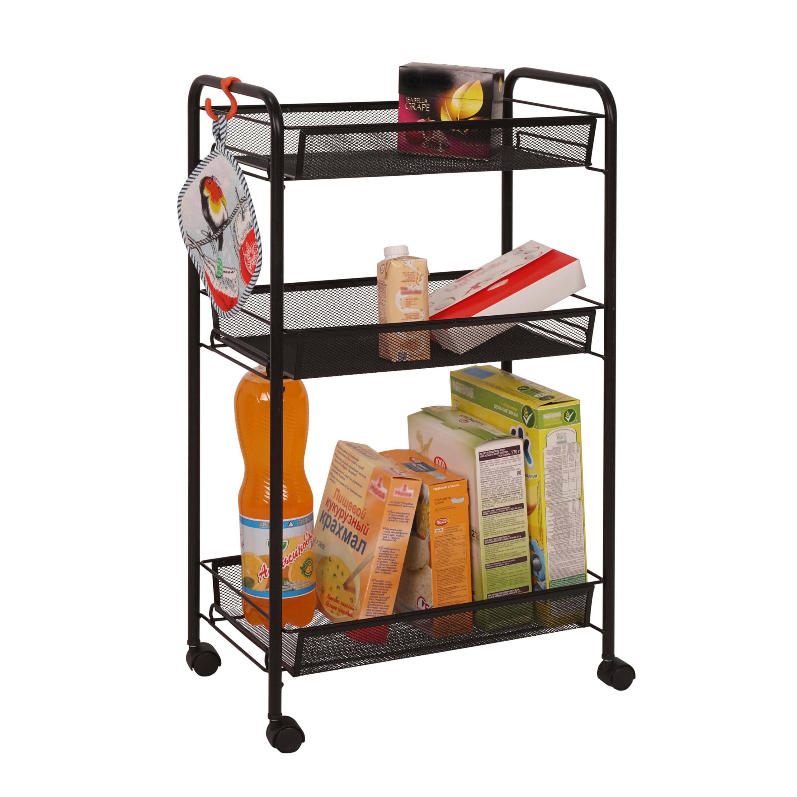 Этажерка Ладья 2К, на колёсиках, (чёрный)