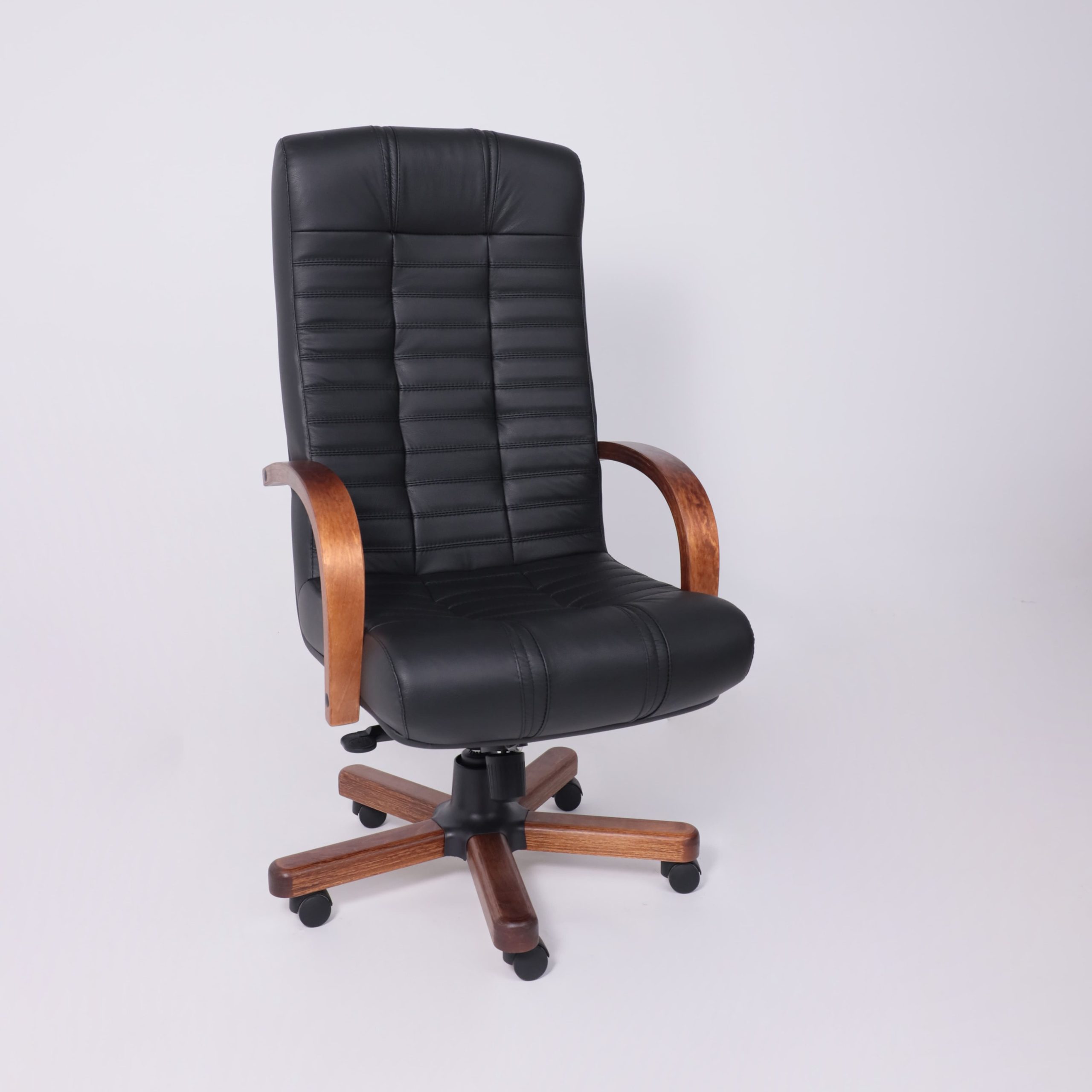 Кресло Атлант экстра (орех светлый) кожа (черная) мультиблок