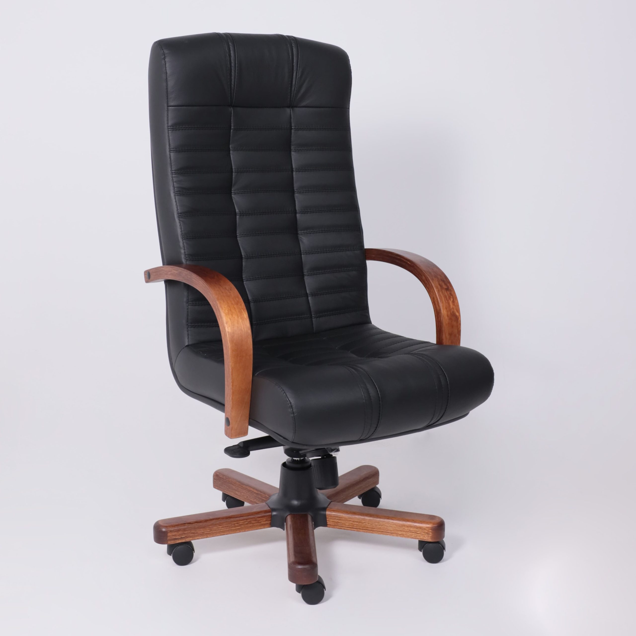 Кресло Атлант экстра (орех светлый) кожа (черная) мультиблок