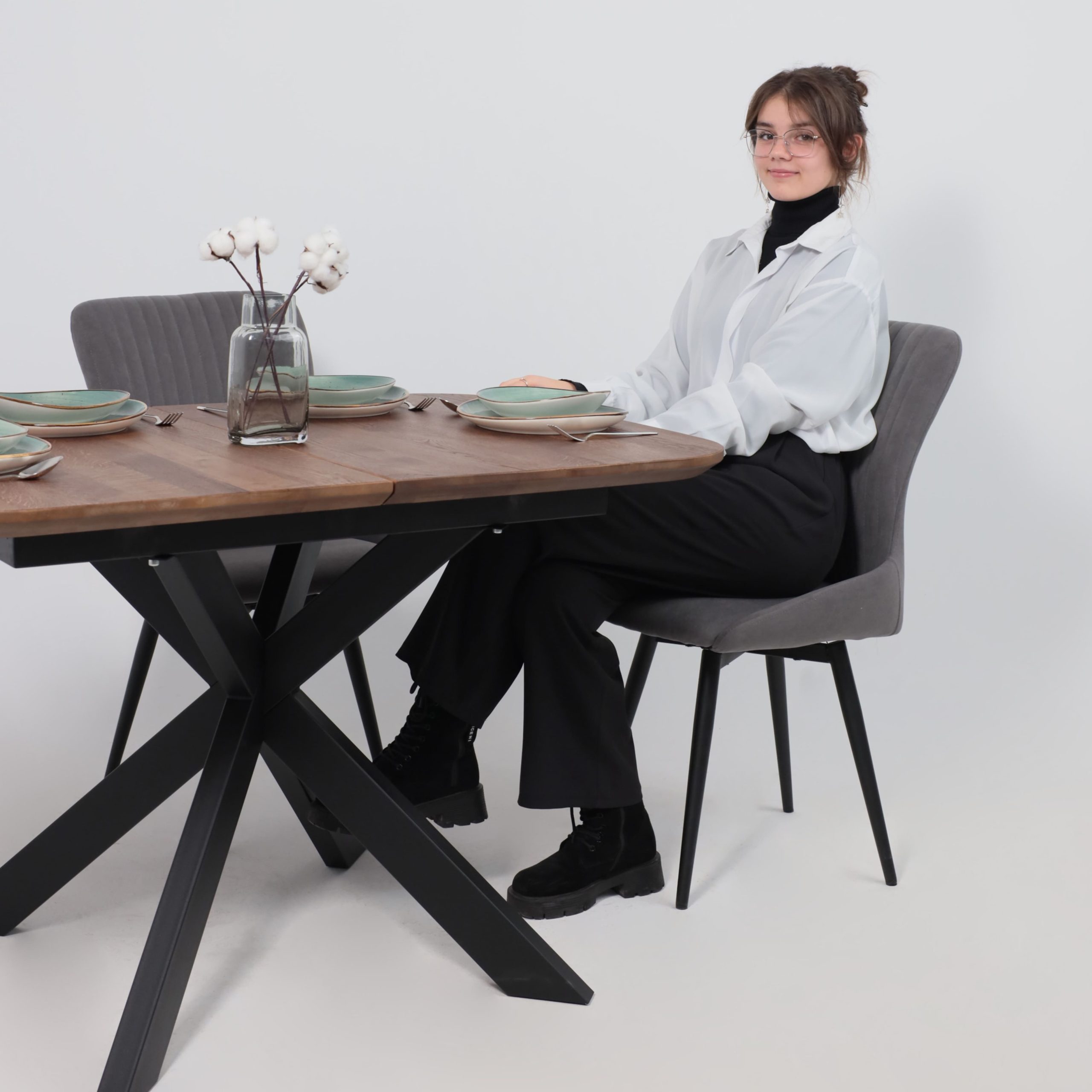 Стол ВЕЙВ раздвижной, 120(160)*80*75, дуб мореный/черный (ПрР-3 DSW (02) КСЕ/Р-80)